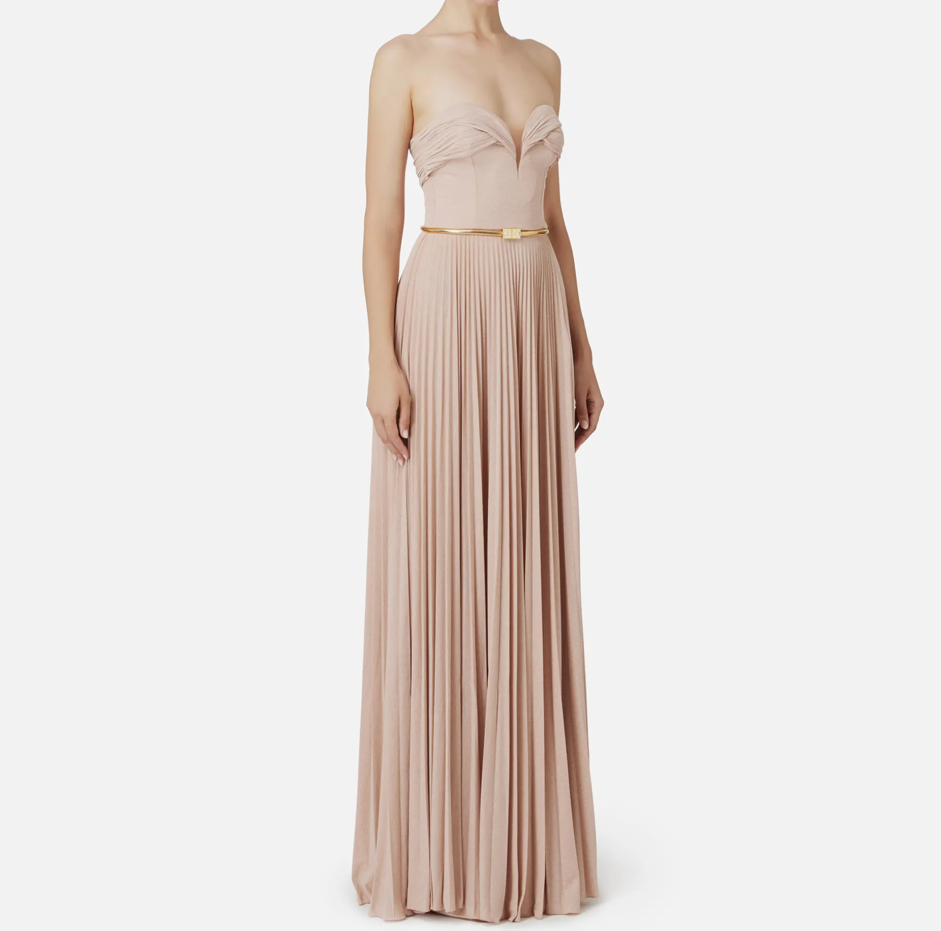 Elisabetta Franchi Red Carpet Dresses | Red Carpet | Pleated red carpet dress in lurex jersey with belt