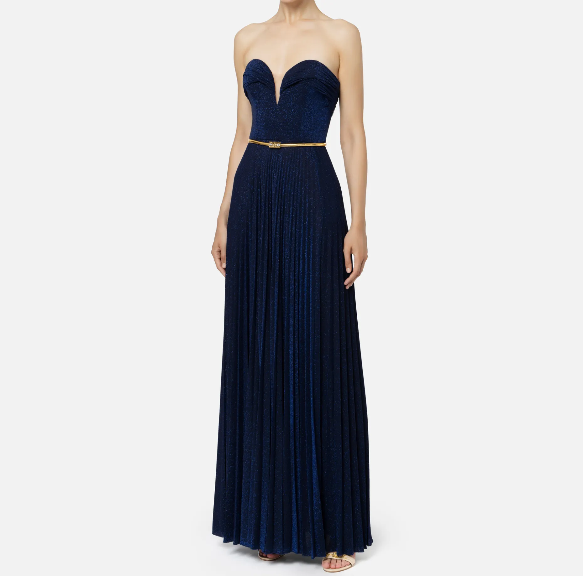 Elisabetta Franchi Red Carpet Dresses | Red Carpet | Pleated red carpet dress in lurex jersey with belt