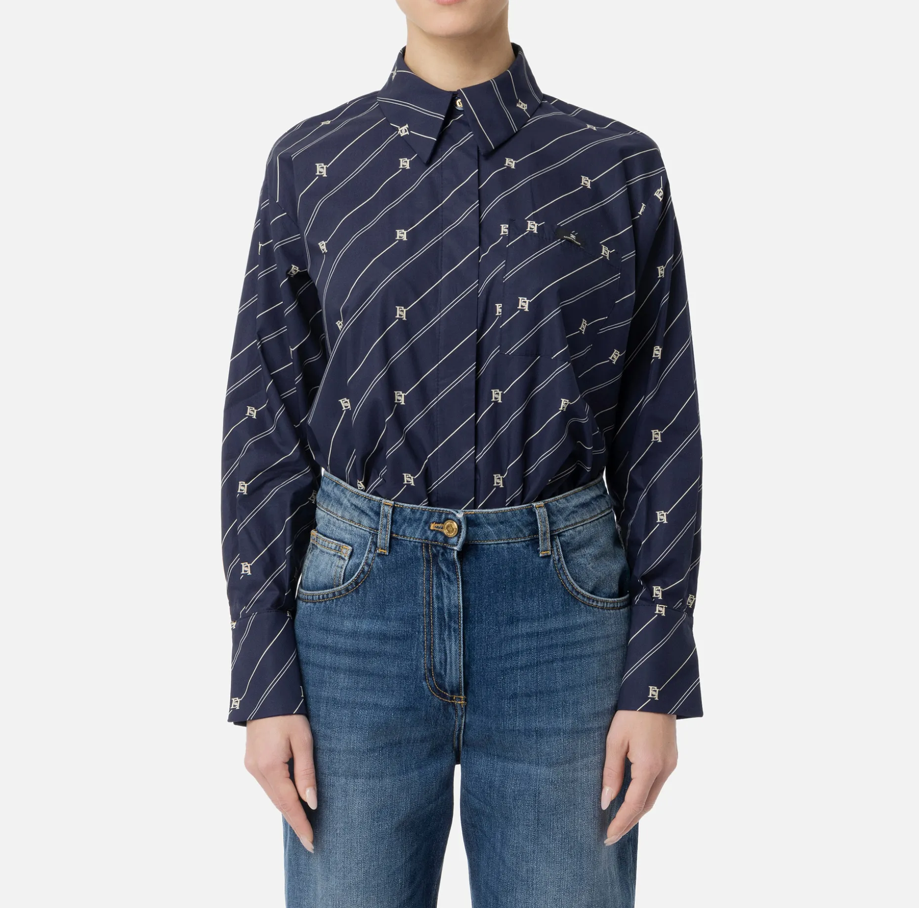 Elisabetta Franchi Shirts And Blouses | Printed poplin shirt with logo label