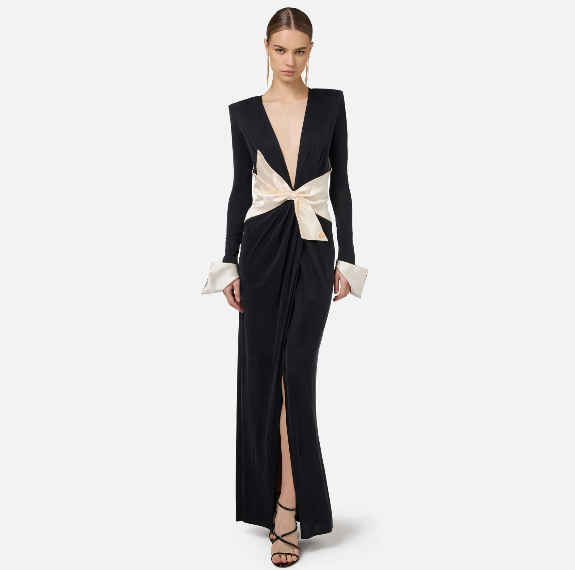 Elisabetta Franchi Red Carpet Dresses | Red Carpet | Red carpet dress in draped jersey with sash belt