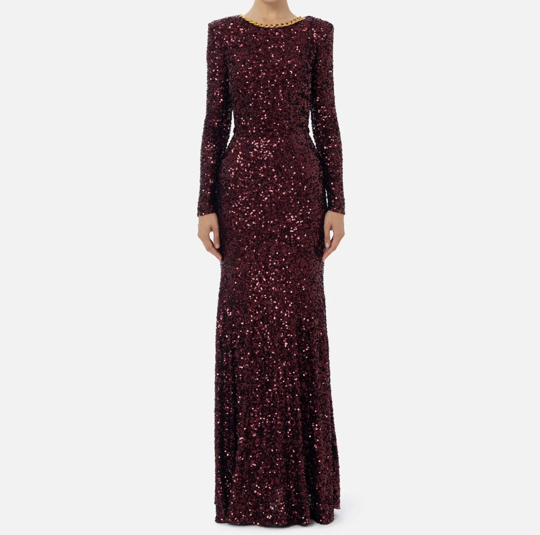 Elisabetta Franchi Red Carpet Dresses | Red Carpet | Red carpet sequin dress with chain and rhinestones