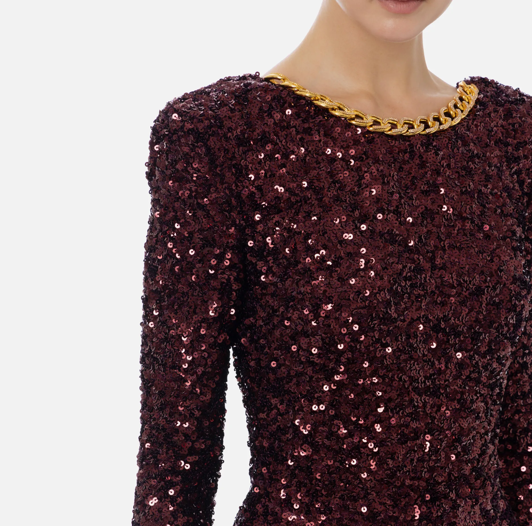 Elisabetta Franchi Red Carpet Dresses | Red Carpet | Red carpet sequin dress with chain and rhinestones