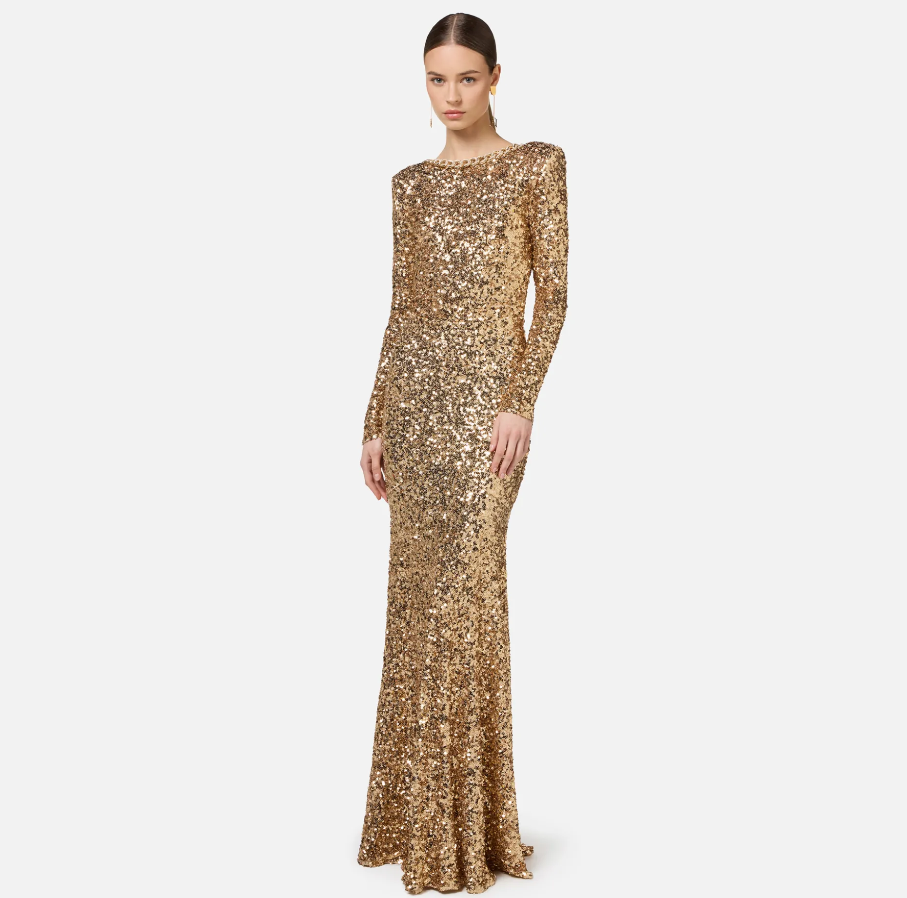 Elisabetta Franchi Dresses | Red Carpet | Red carpet sequin dress with chain and rhinestones