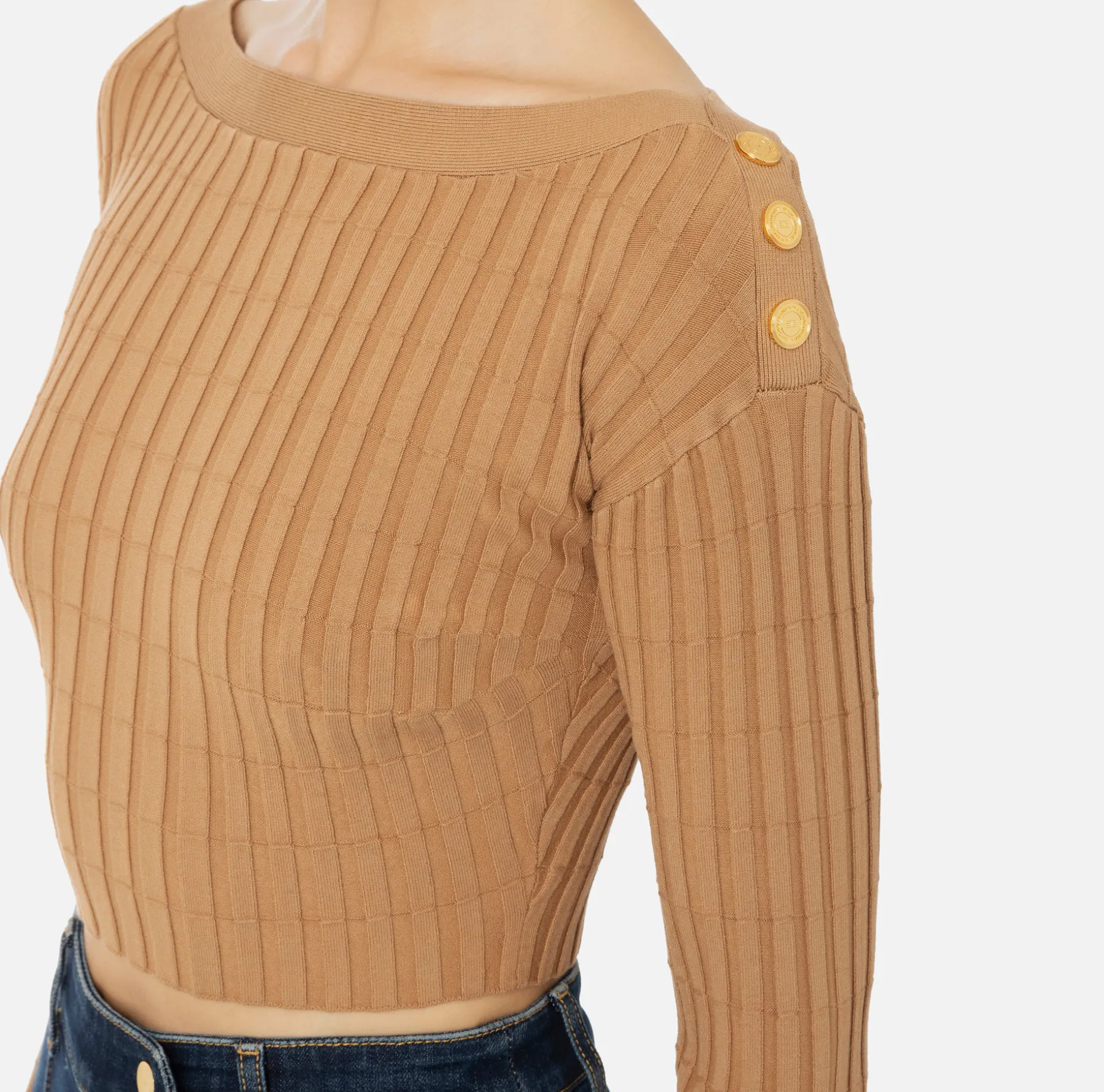 Elisabetta Franchi Knitwear And Sweatshirts | Ribbed viscose cropped top with button placket