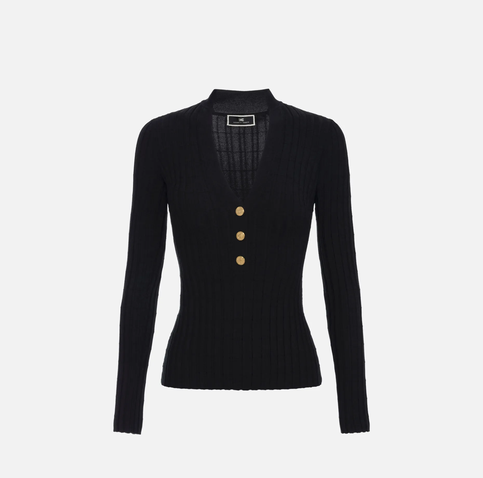 Elisabetta Franchi Knitwear And Sweatshirts | Ribbed viscose top with button placket