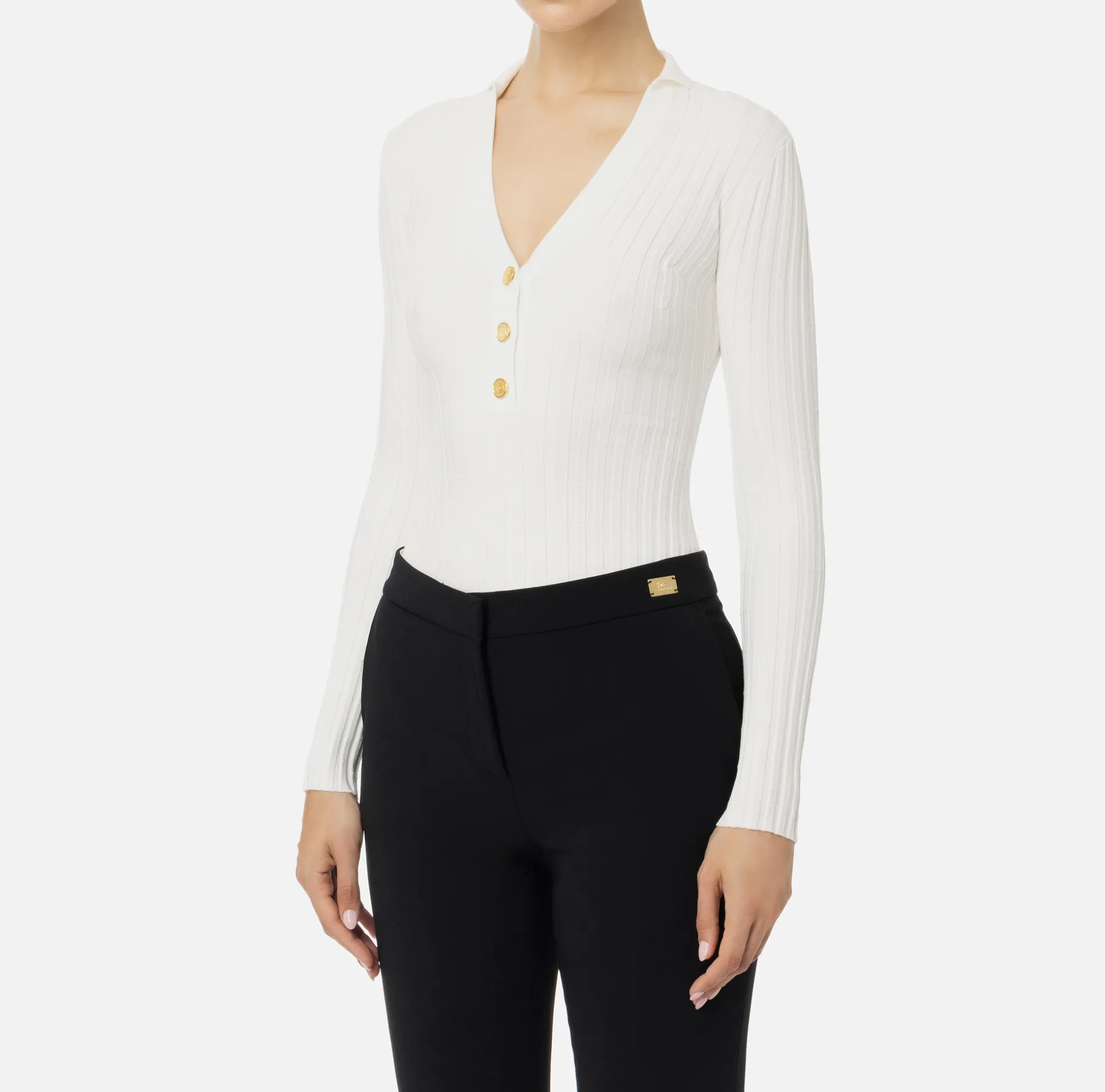 Elisabetta Franchi Knitwear And Sweatshirts | Ribbed viscose top with button placket