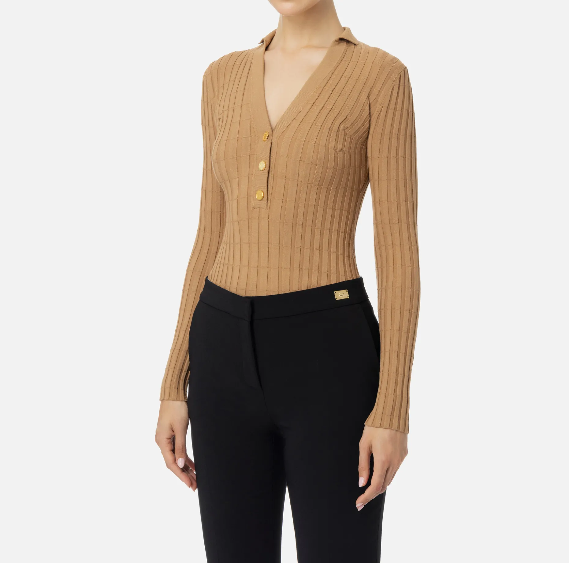 Elisabetta Franchi Knitwear And Sweatshirts | Ribbed viscose top with button placket