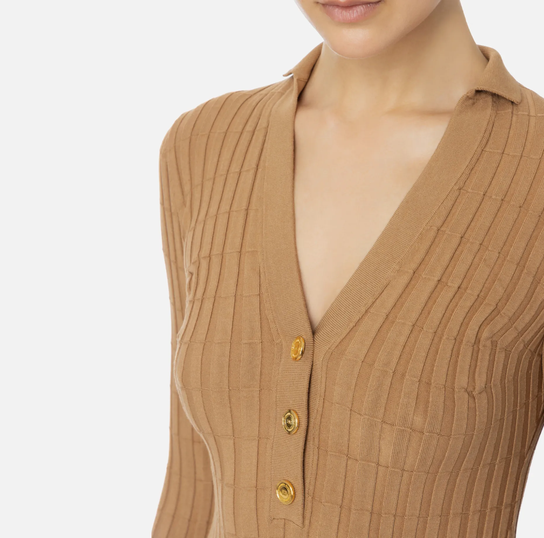 Elisabetta Franchi Knitwear And Sweatshirts | Ribbed viscose top with button placket