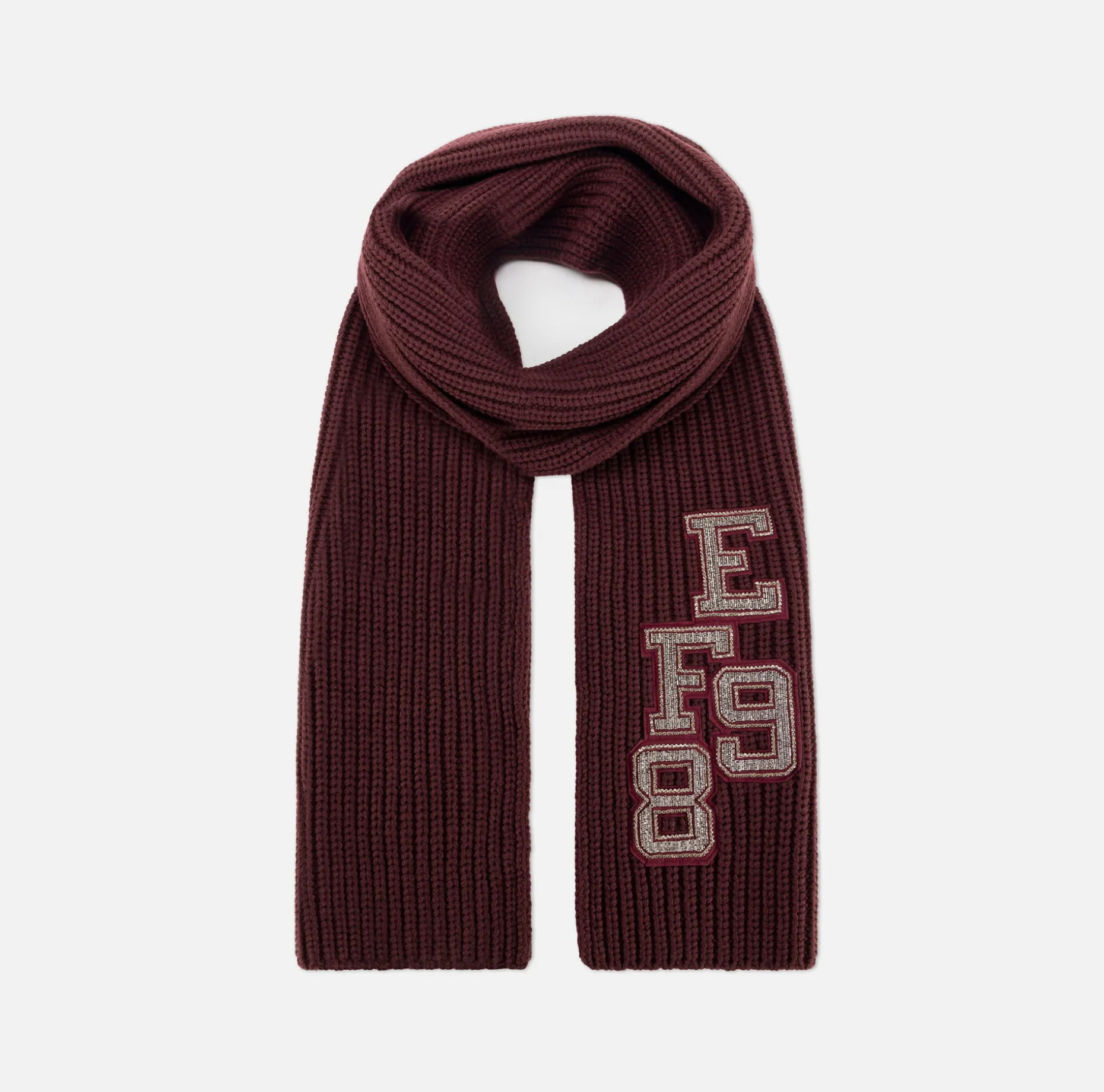 Elisabetta Franchi Scarves | Ribbed wool scarf with college-style patch