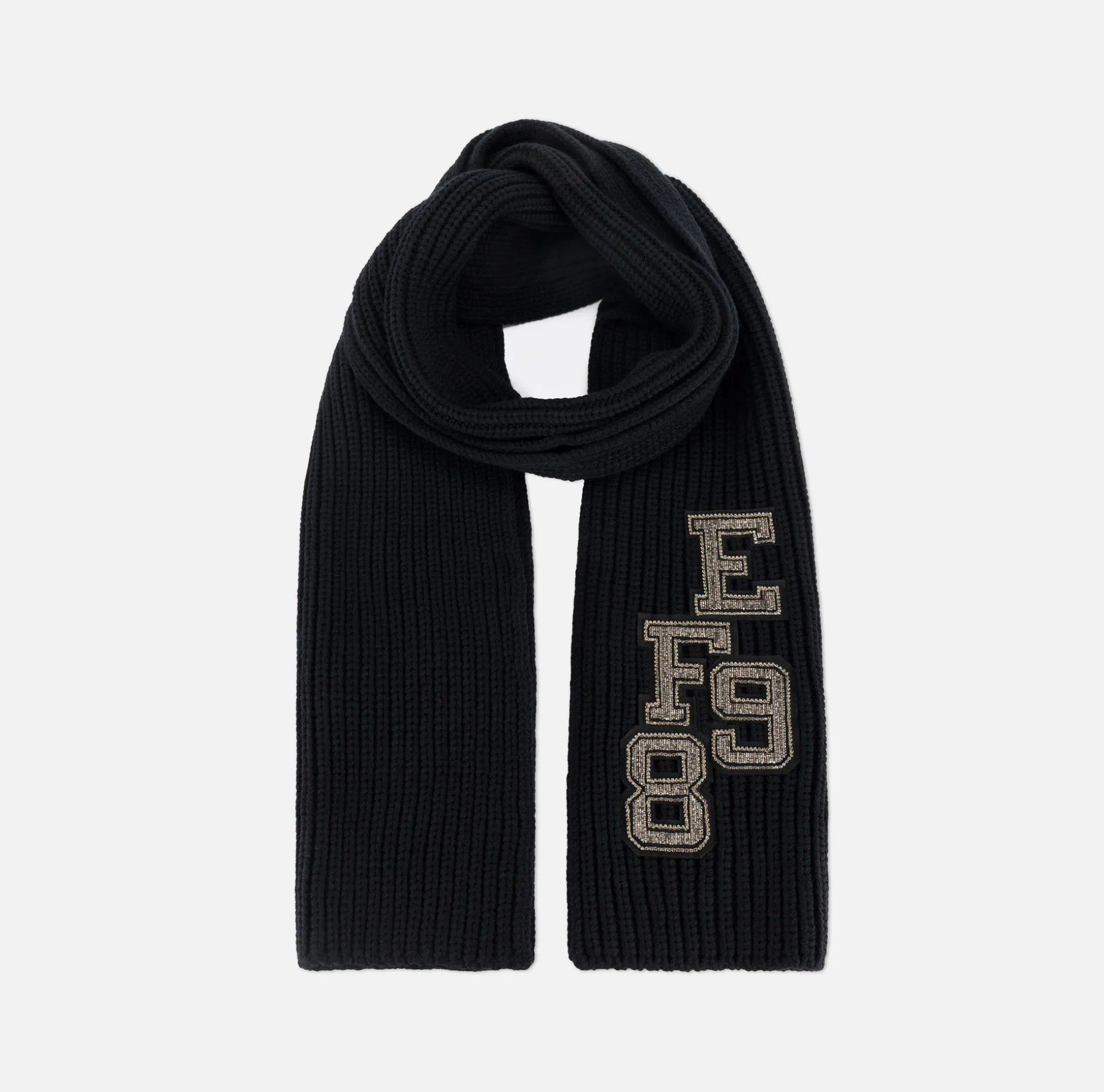 Elisabetta Franchi Scarves | Ribbed wool scarf with college-style patch