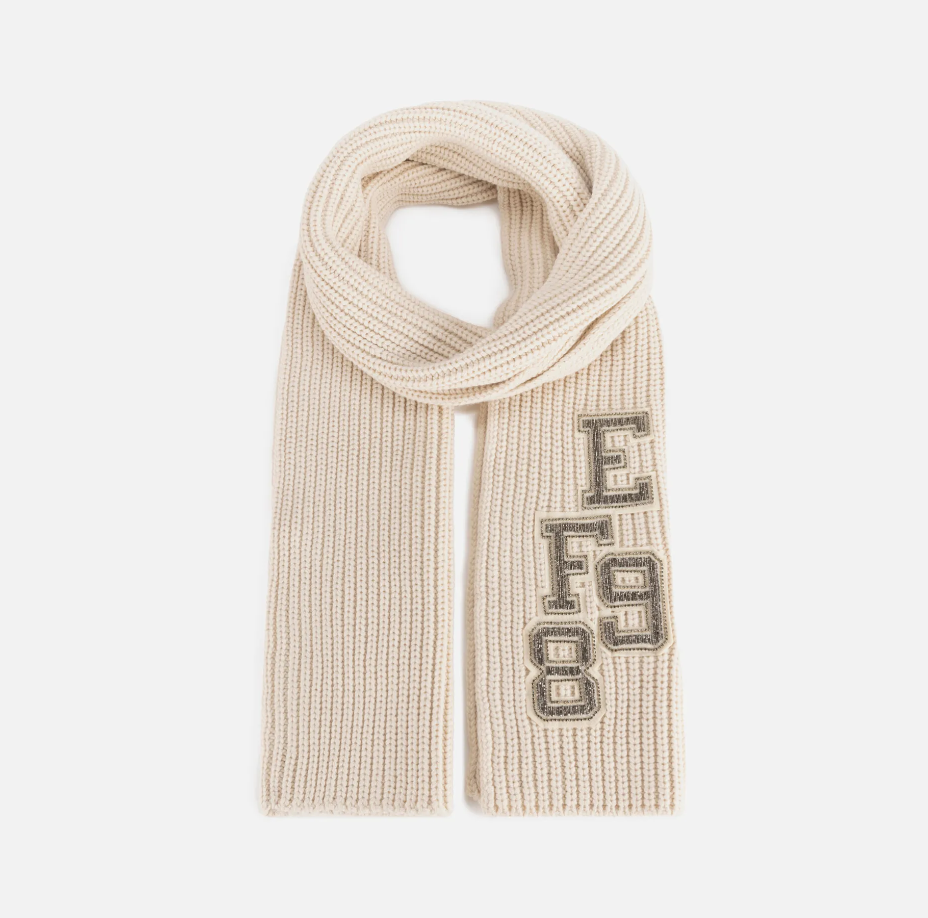 Elisabetta Franchi Scarves | Ribbed wool scarf with college-style patch