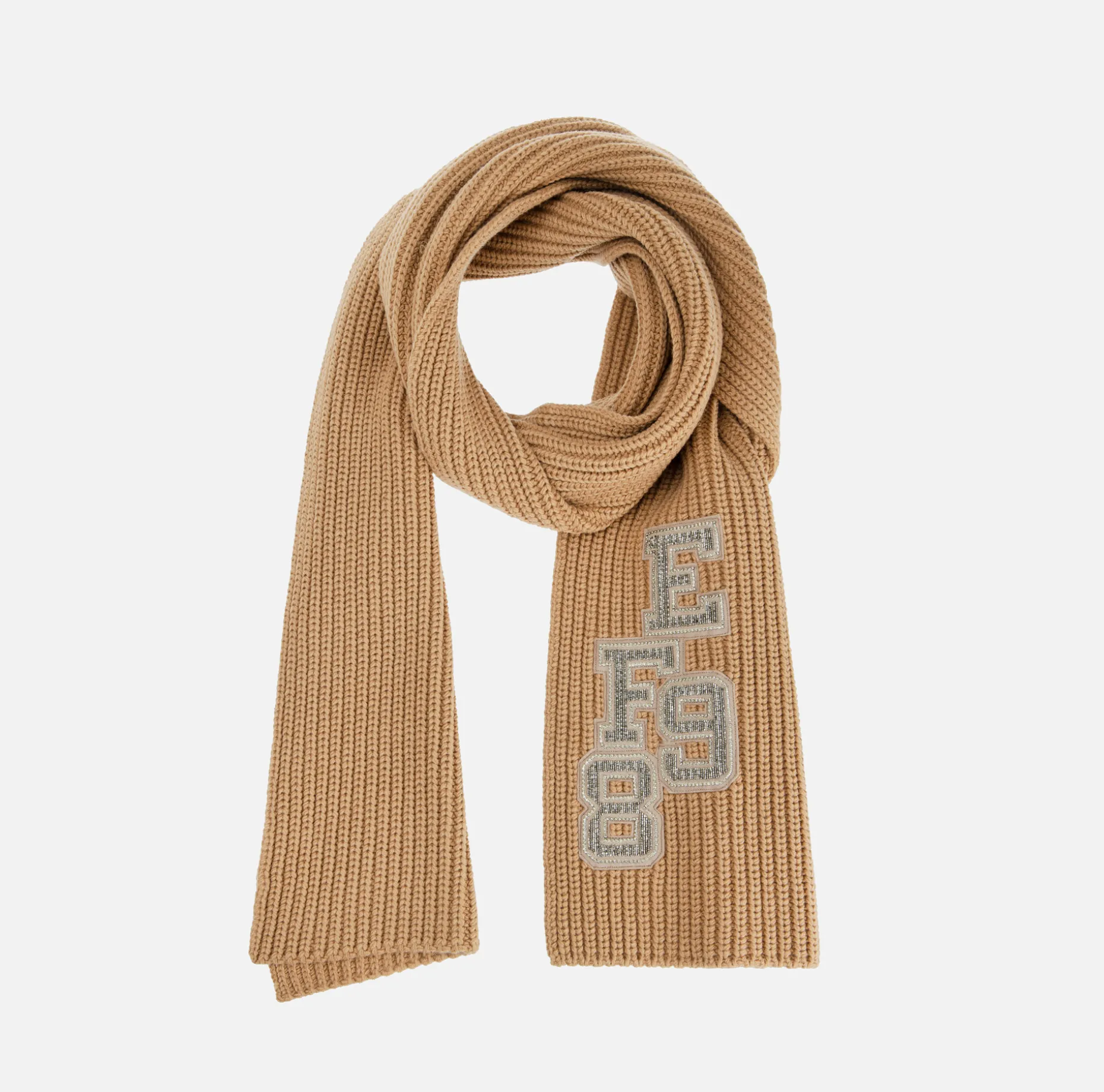 Elisabetta Franchi Scarves | Ribbed wool scarf with college-style patch