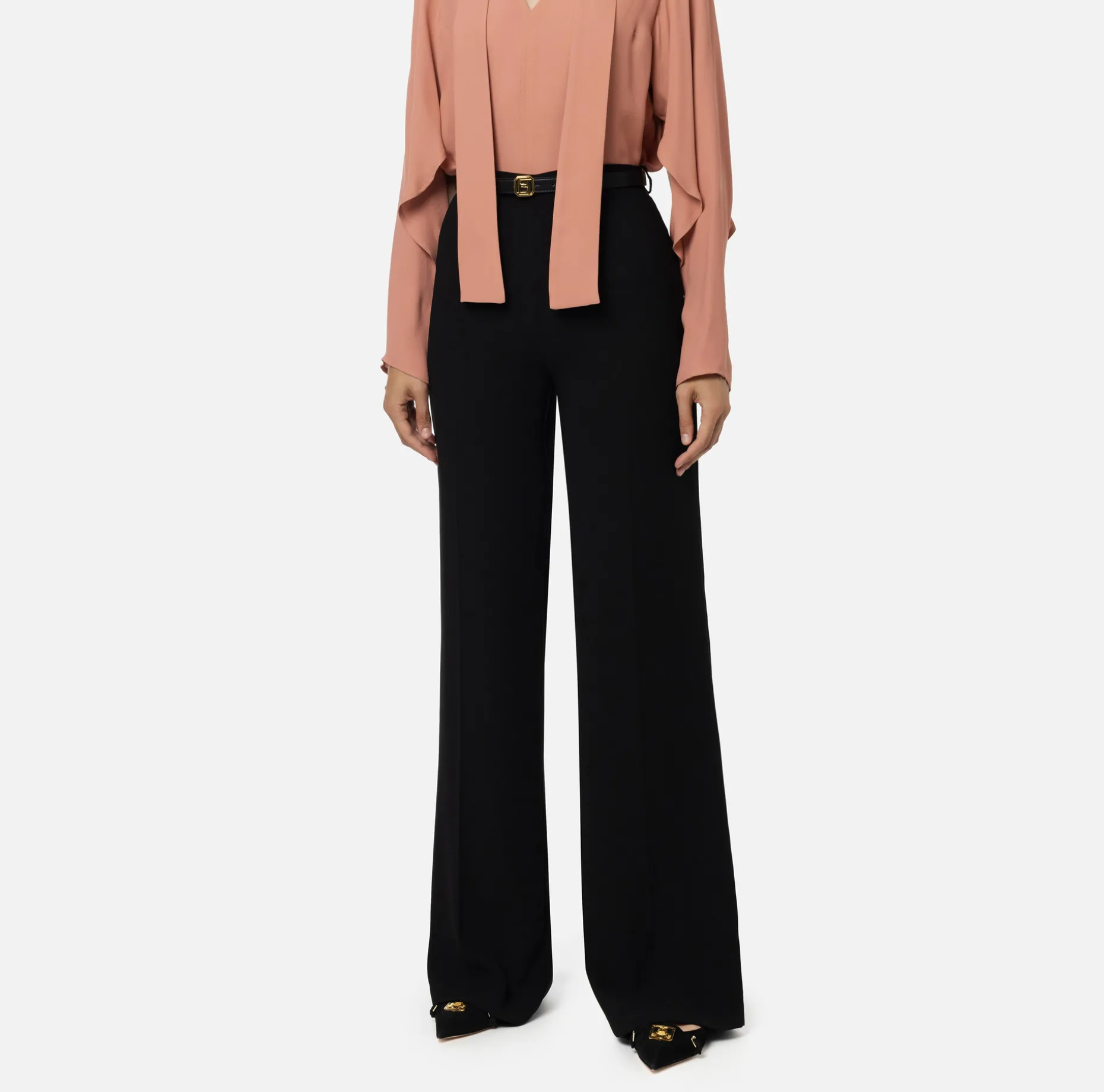 Elisabetta Franchi Trousers And Shorts | Satin palazzo trousers with belt