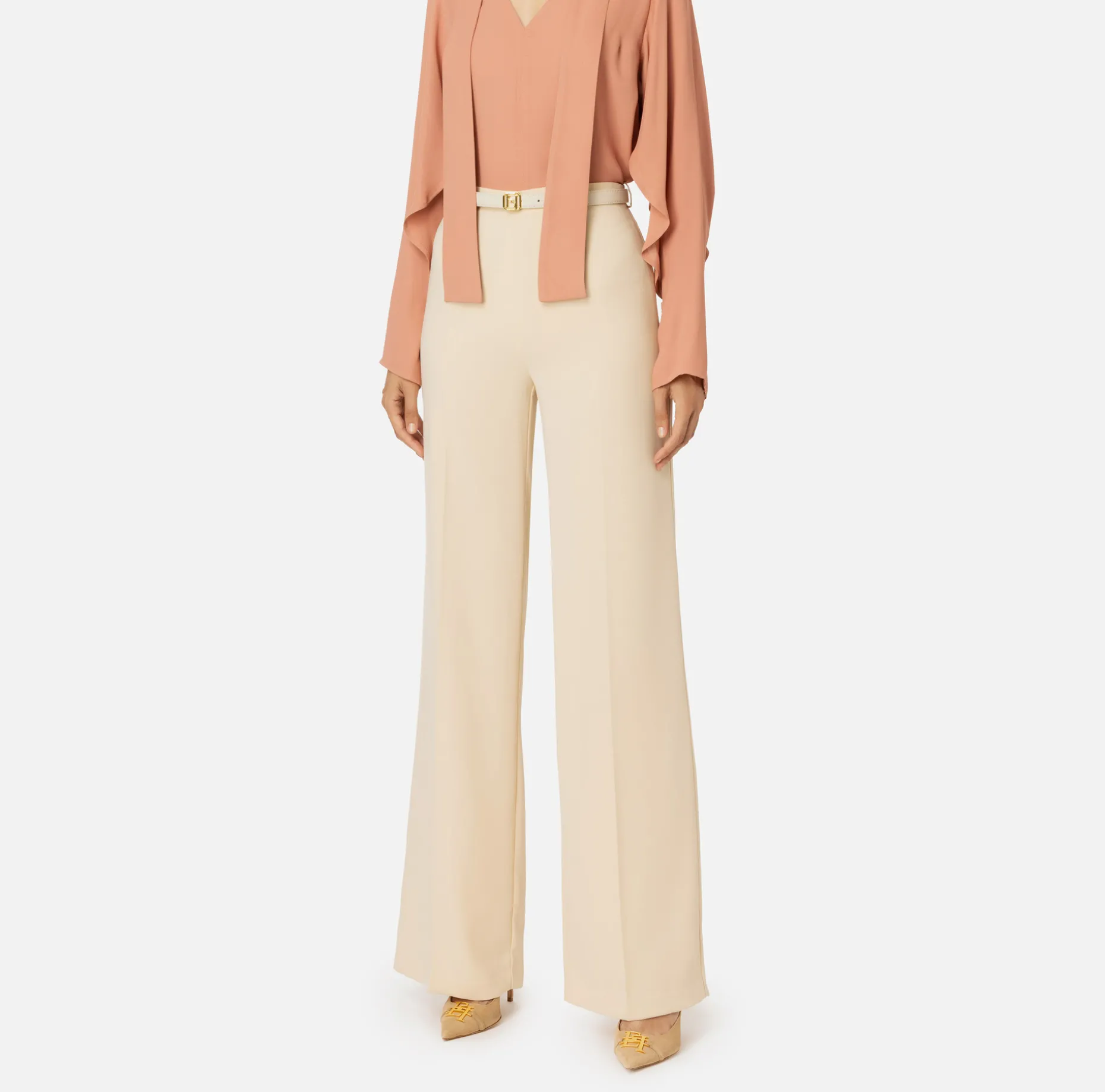 Elisabetta Franchi Trousers And Shorts | Satin palazzo trousers with belt