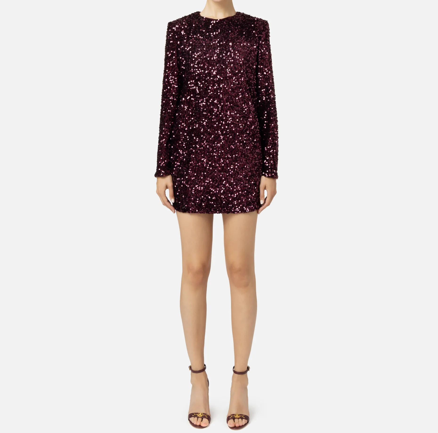 Elisabetta Franchi Red Carpet Dresses | Mini Dresses | Sequin-embroidered chenille boxy mini-dress