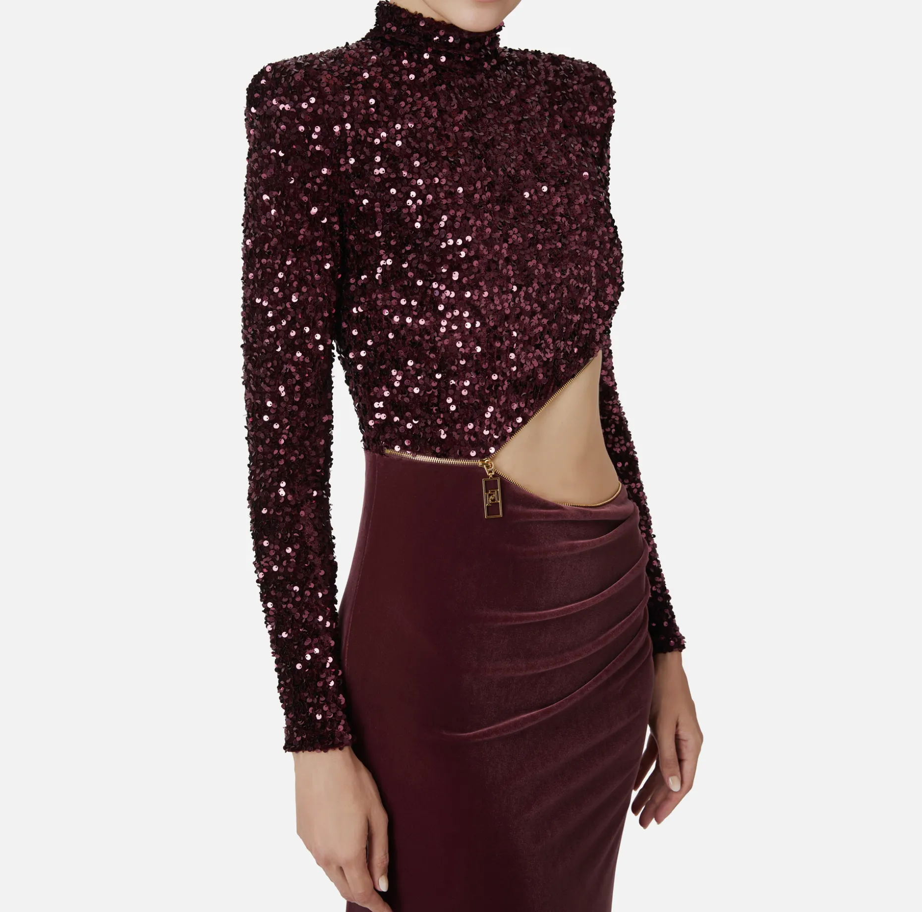 Elisabetta Franchi Red Carpet Dresses | Red Carpet | Sequin-embroidered chenille red carpet dress with cut-out