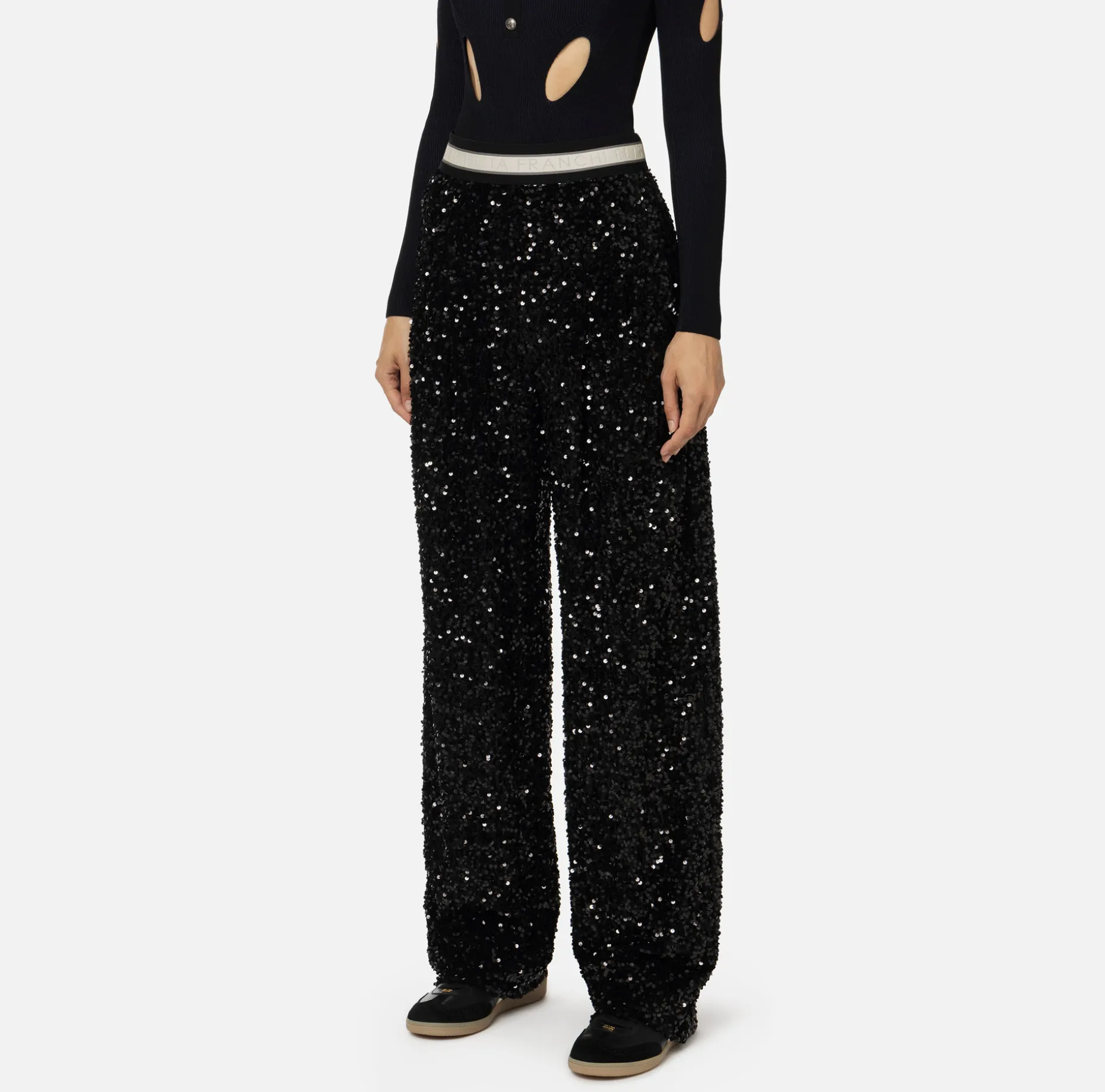 Elisabetta Franchi Trousers And Shorts | Tailleur | Sequin-embroidered chenille trousers