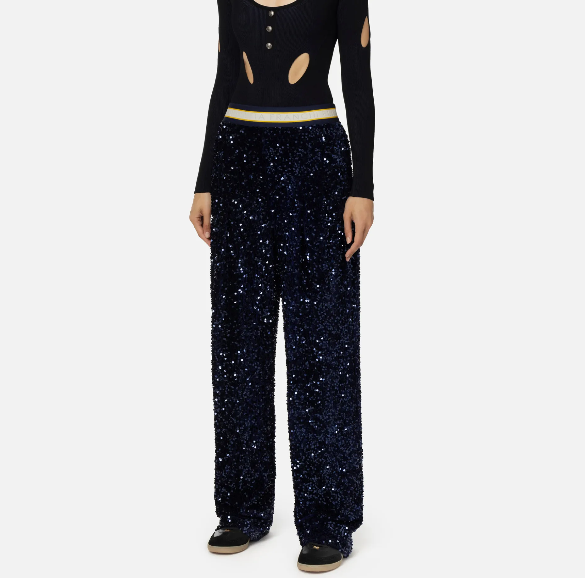 Elisabetta Franchi Trousers And Shorts | Tailleur | Sequin-embroidered chenille trousers