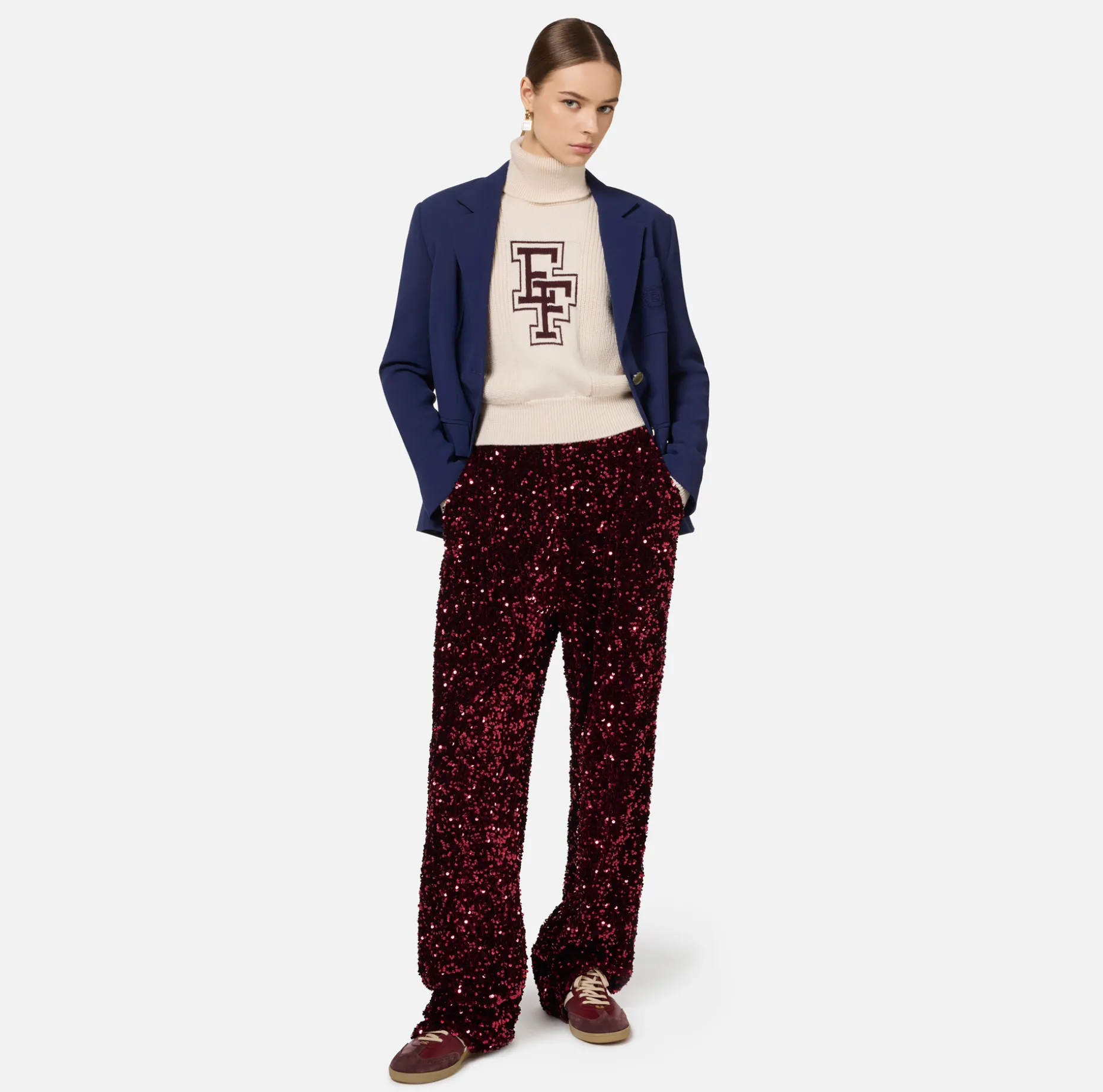 Elisabetta Franchi Trousers And Shorts | Tailleur | Sequin-embroidered chenille trousers