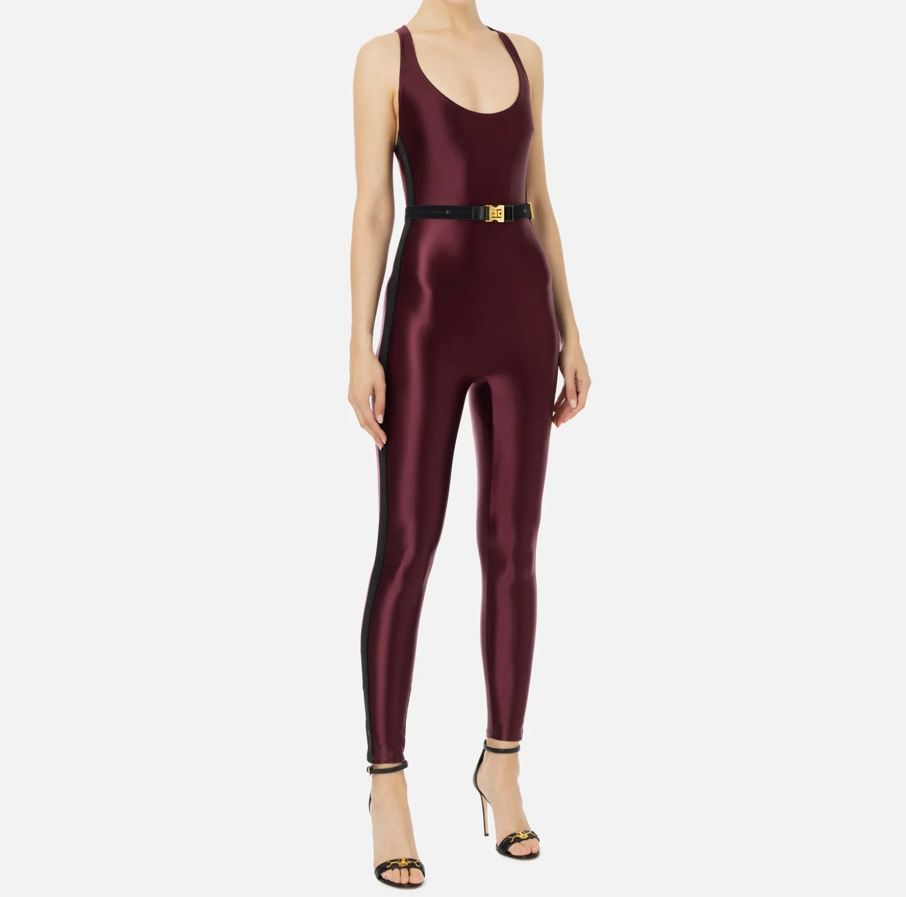 Elisabetta Franchi Jumpsuits | Shiny Lycra jumpsuit with logoed elastic