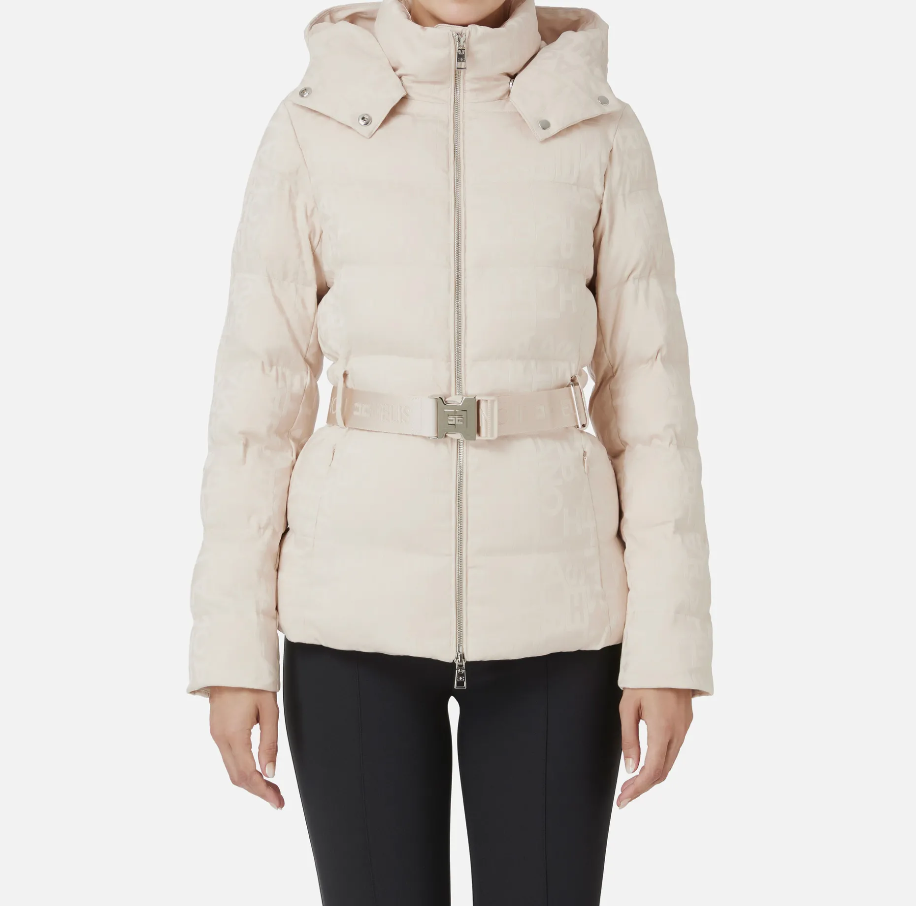 Elisabetta Franchi Coats And Jackets | Short down jacket in nylon jacquard with lettering