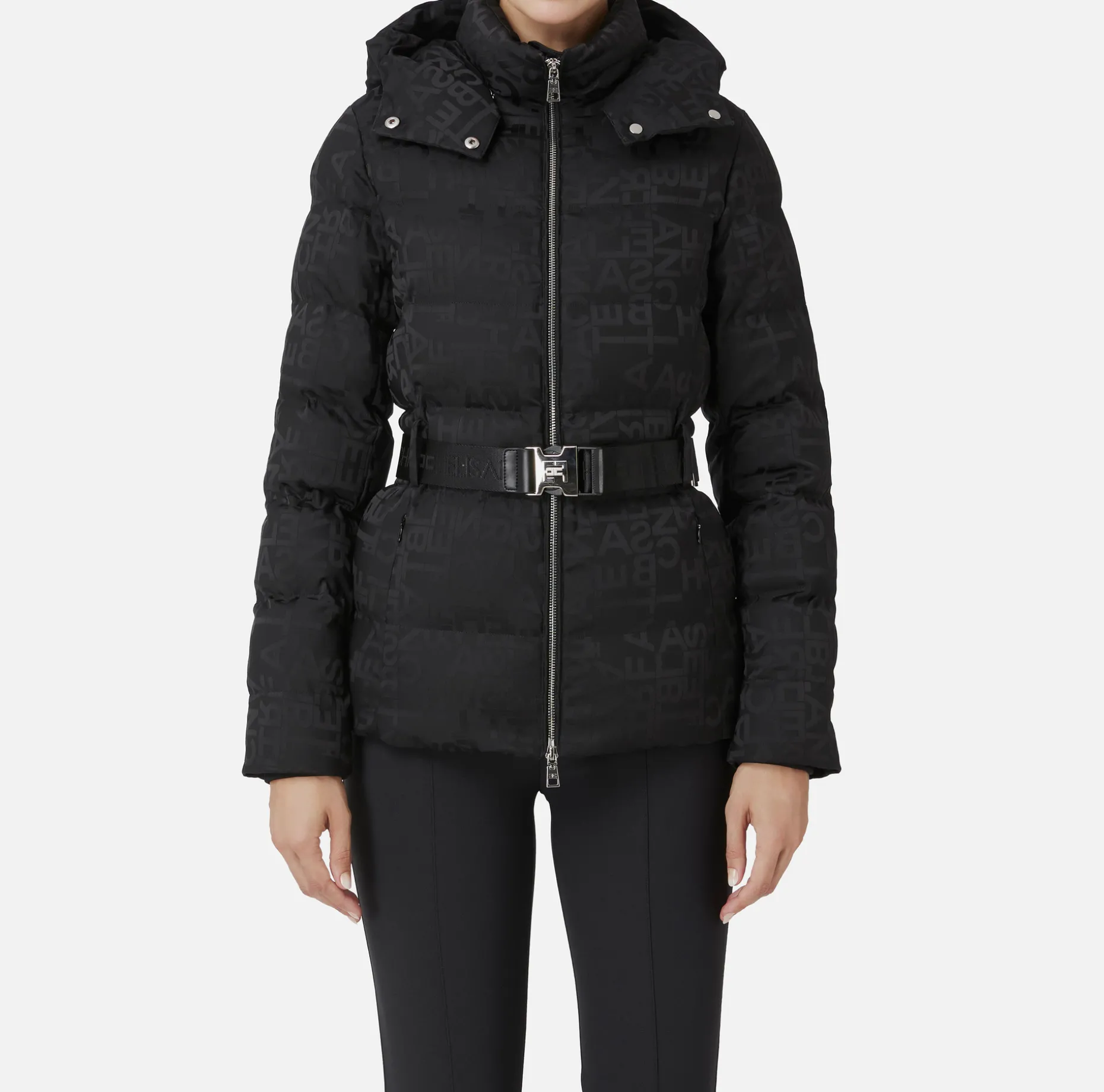 Elisabetta Franchi Coats And Jackets | Short down jacket in nylon jacquard with lettering