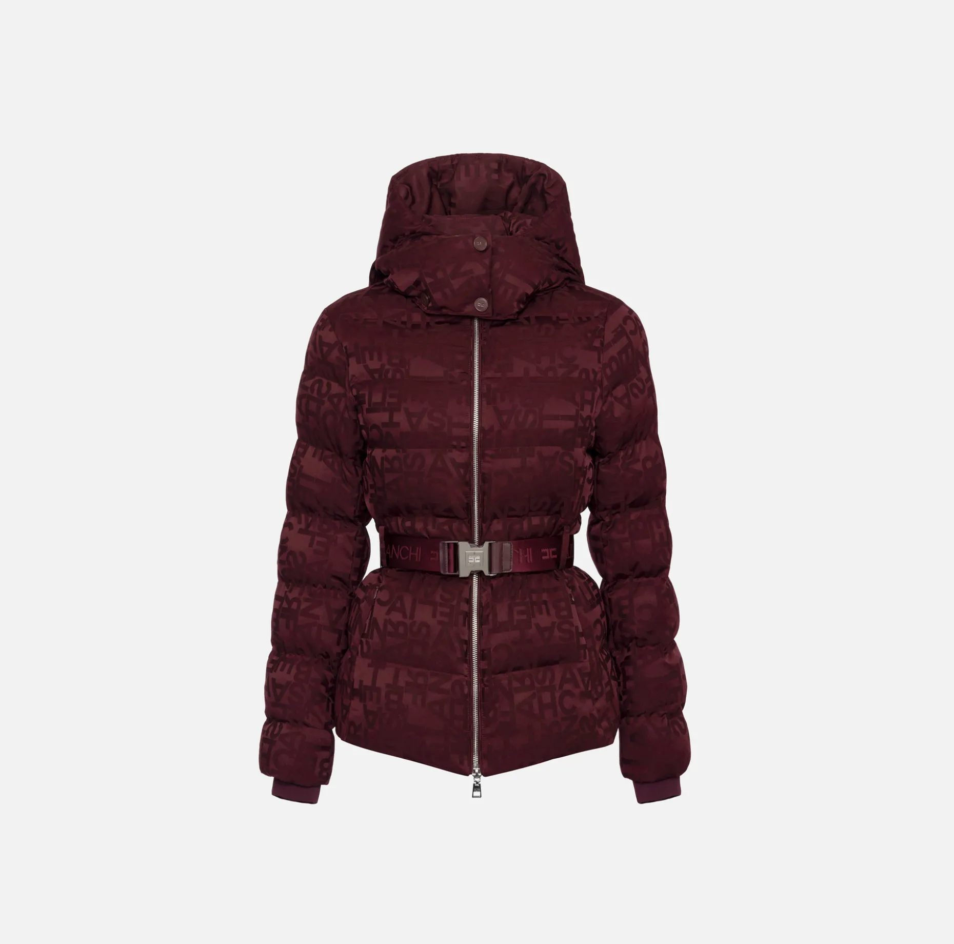 Elisabetta Franchi Coats And Jackets | Short down jacket in nylon jacquard with lettering