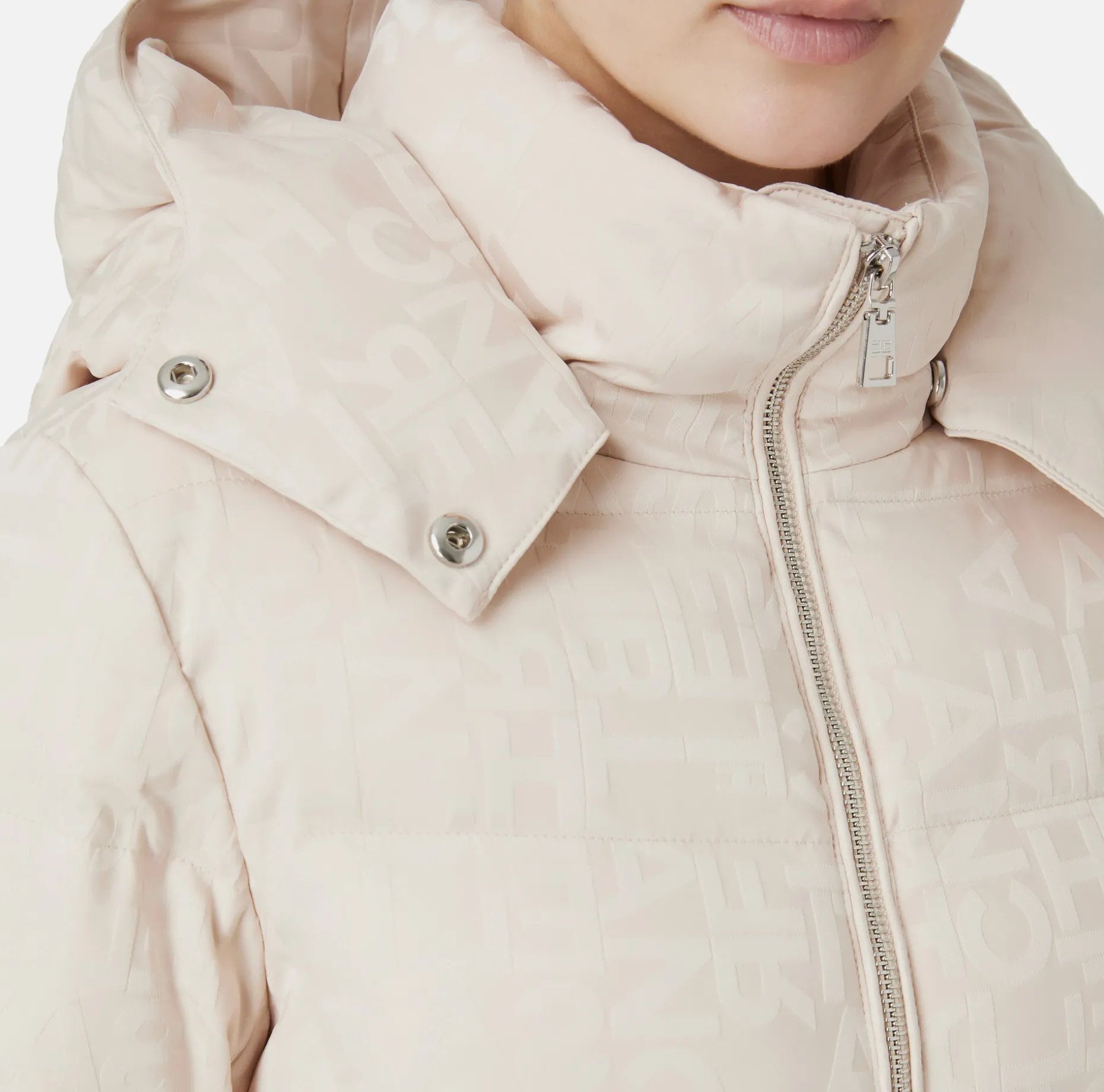 Elisabetta Franchi Coats And Jackets | Short down jacket in nylon jacquard with lettering