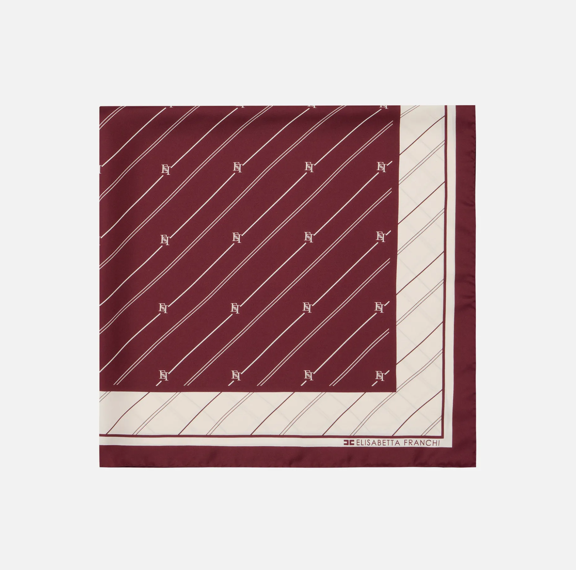 Elisabetta Franchi Scarves | Silk foulard scarf with diagonal stripe pattern and logo