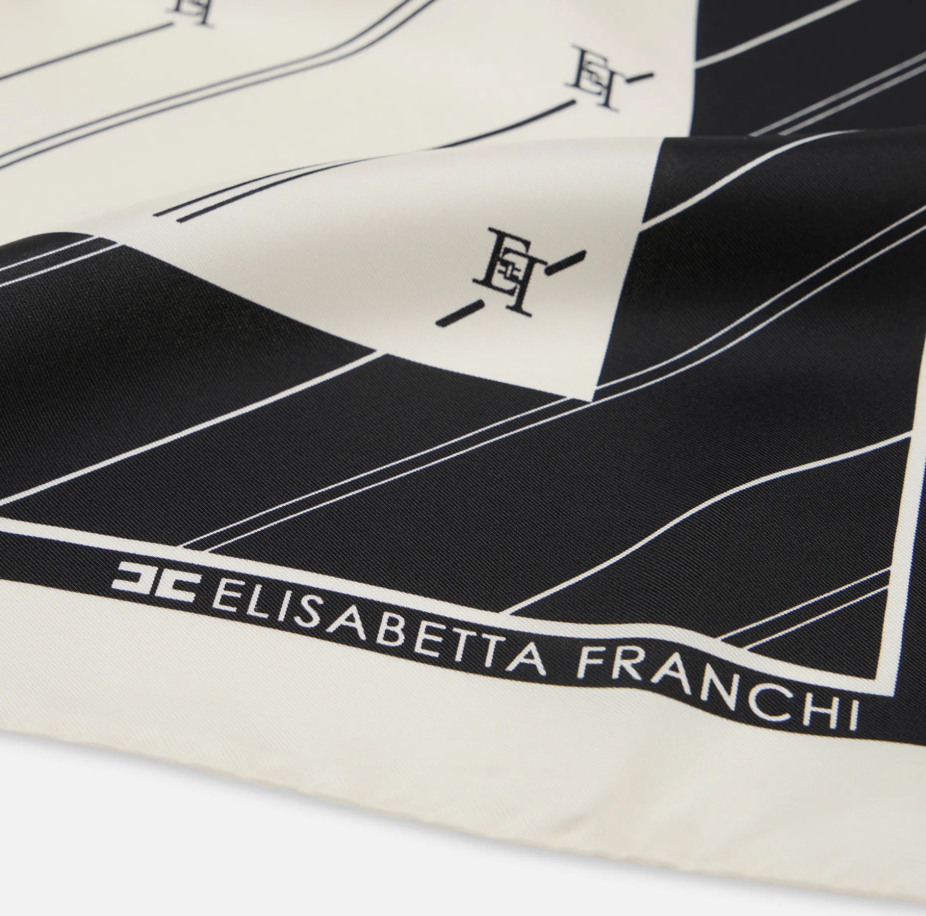 Elisabetta Franchi Scarves | Silk foulard scarf with diagonal stripe pattern and logo