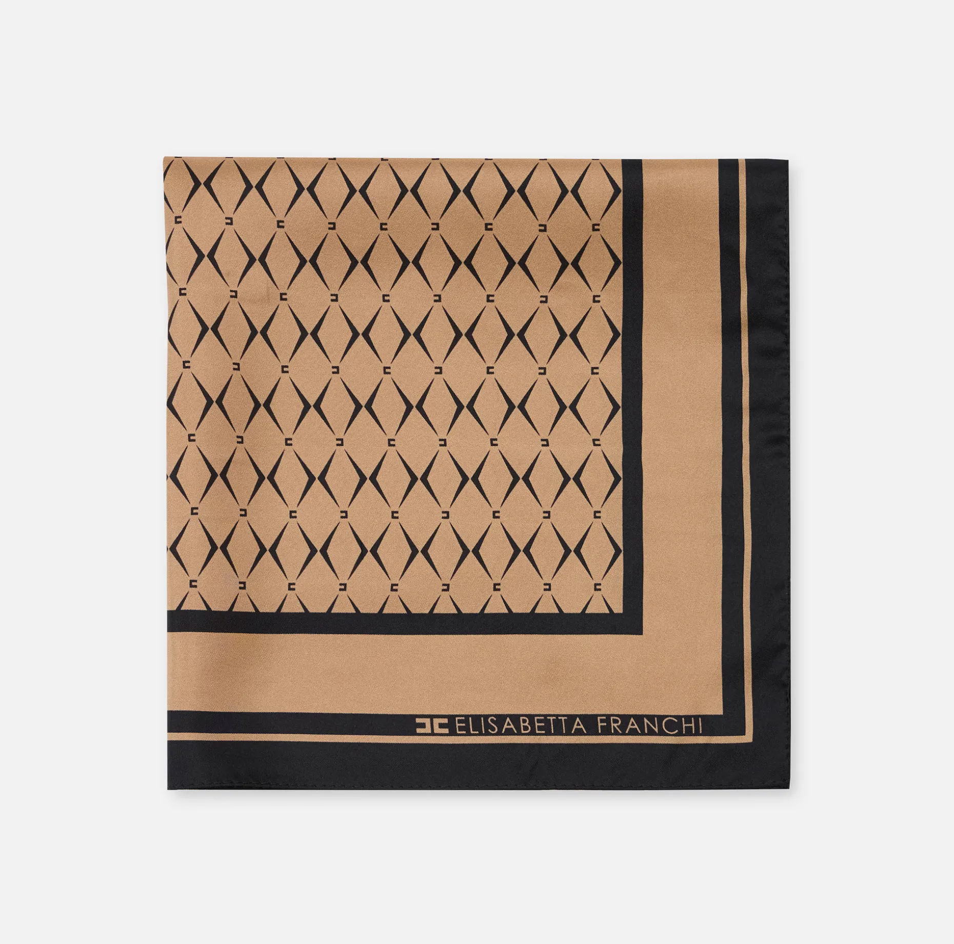 Elisabetta Franchi Scarves | Silk foulard scarf with diamond pattern and logo