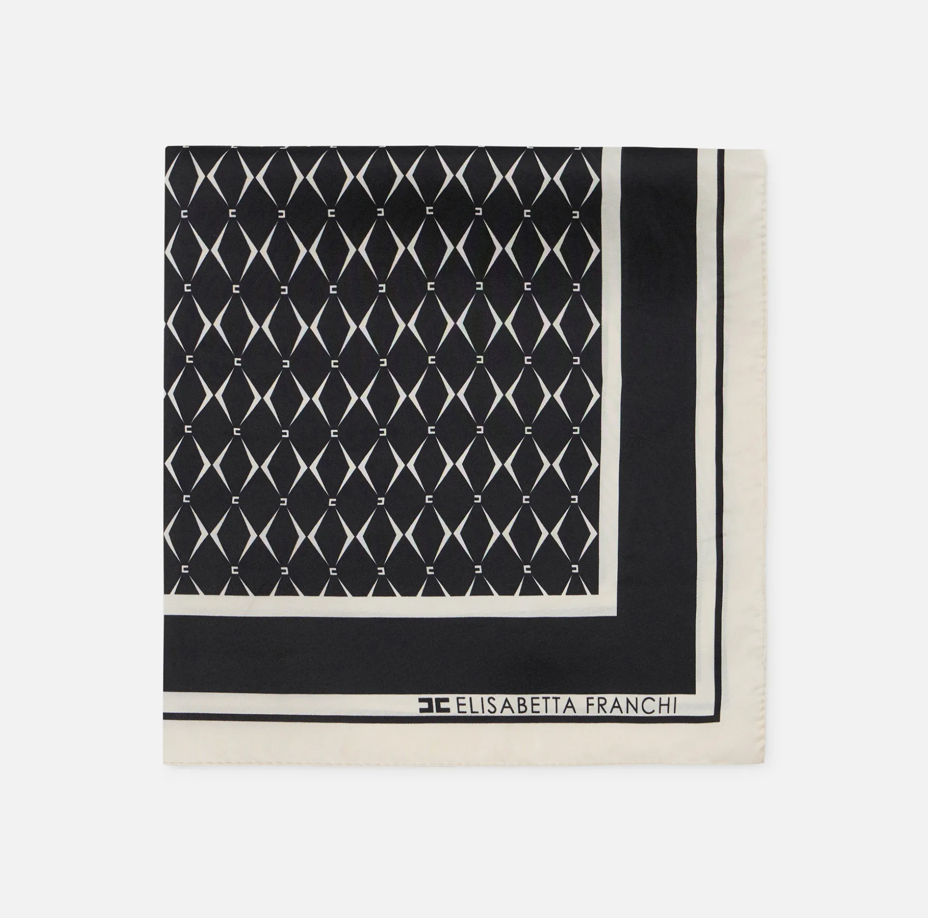 Elisabetta Franchi Scarves | Silk foulard scarf with diamond pattern and logo