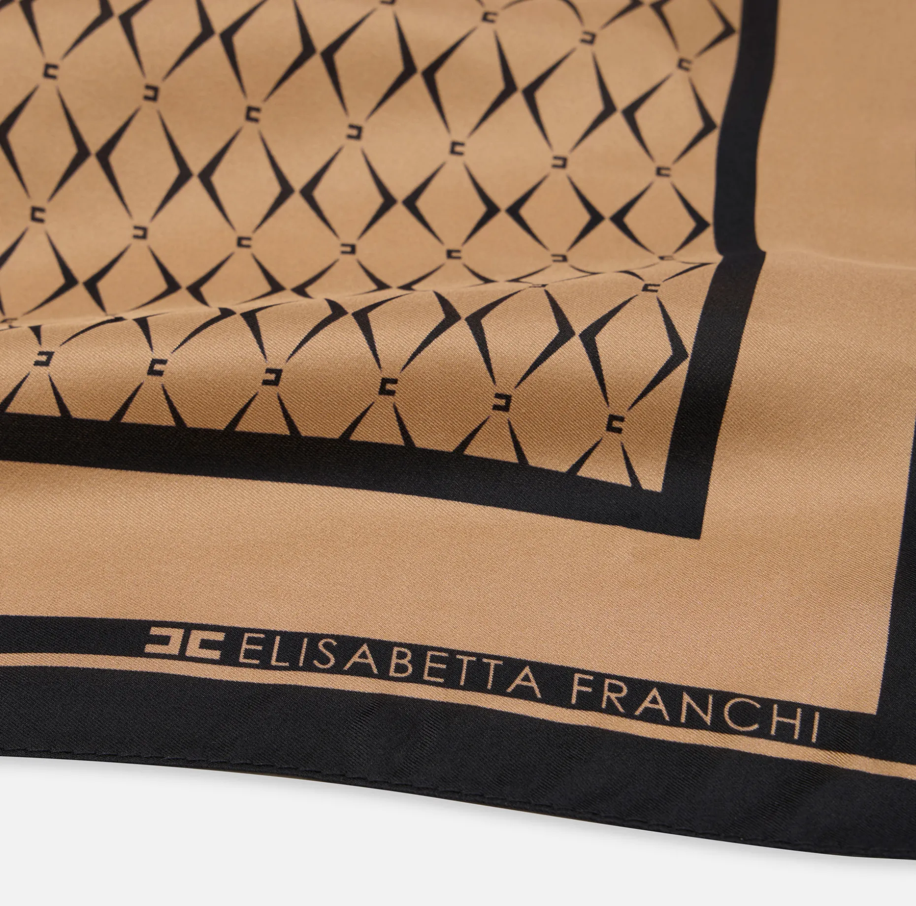 Elisabetta Franchi Scarves | Silk foulard scarf with diamond pattern and logo