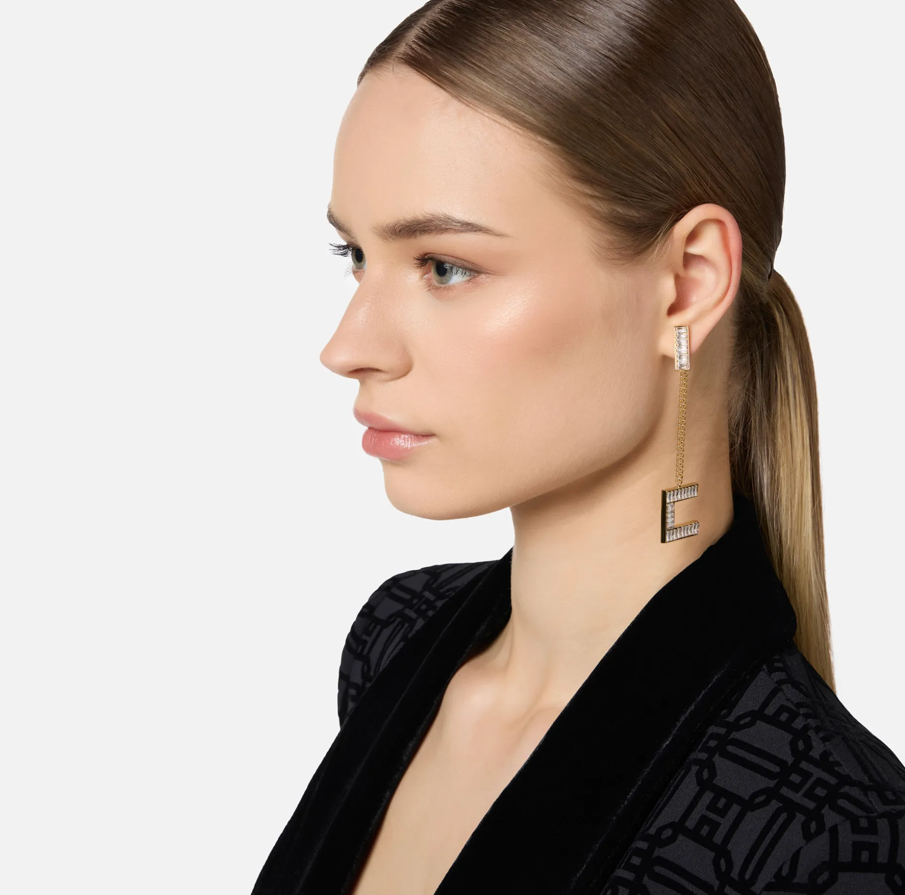 Elisabetta Franchi Jewelry | Silver metal logo earrings with logo pendant