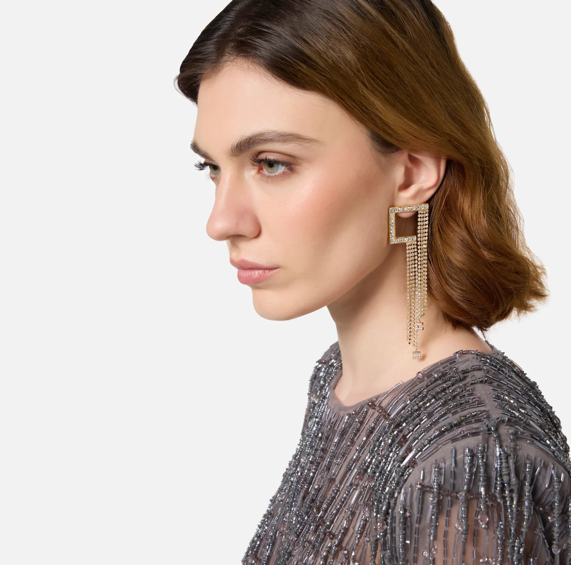 Elisabetta Franchi Jewelry | Silver metal logo earrings with pendant features