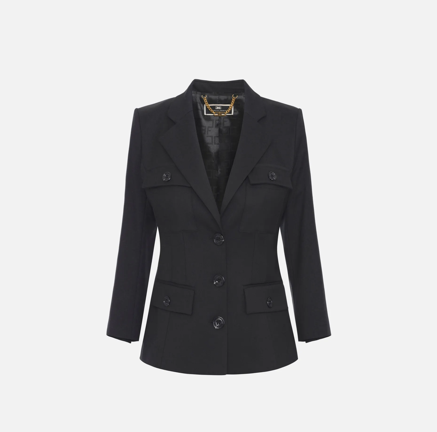 Elisabetta Franchi Jackets And Trench Coats | Single-breasted cool wool jacket with pockets