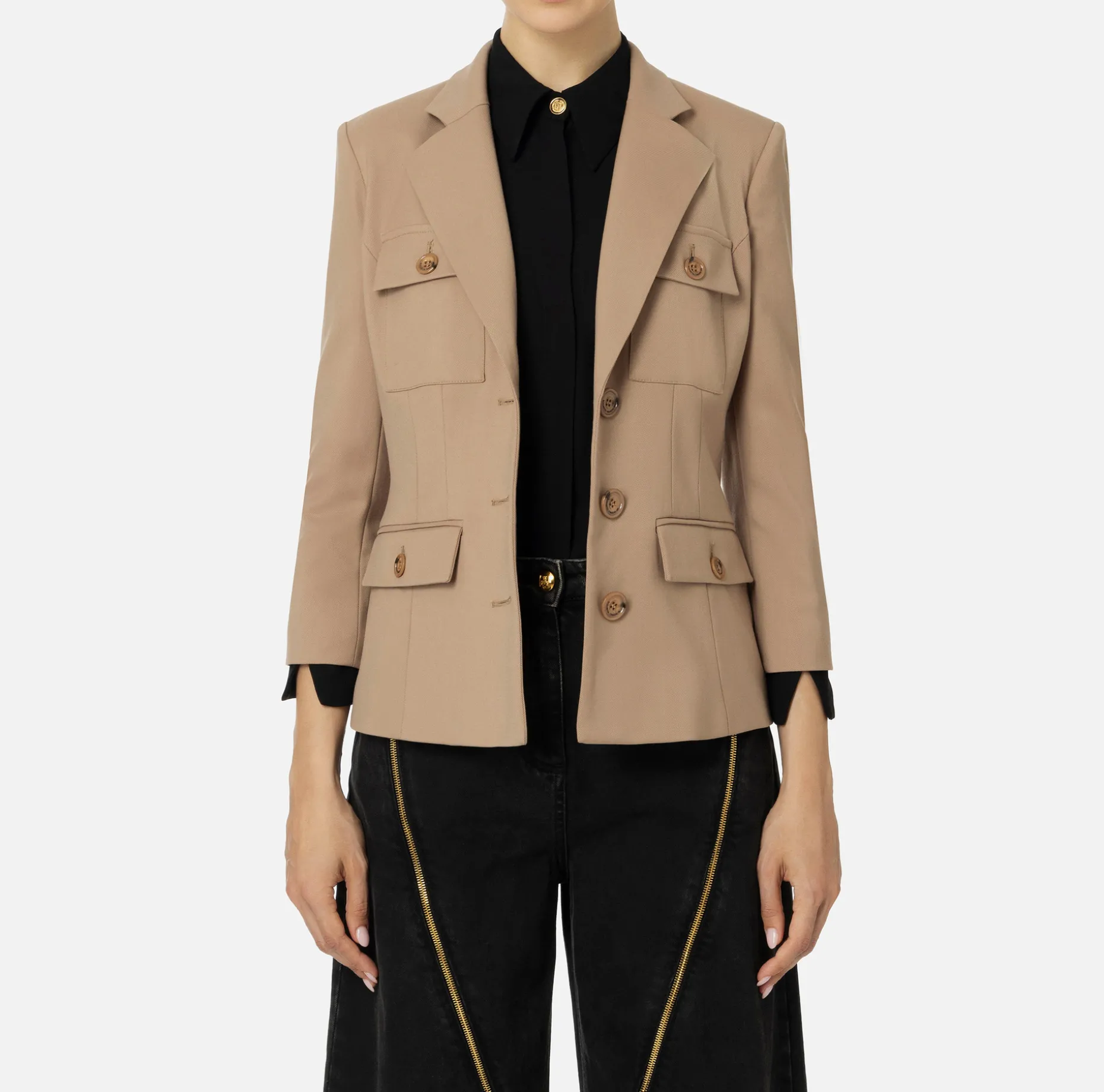 Elisabetta Franchi Jackets And Trench Coats | Single-breasted cool wool jacket with pockets