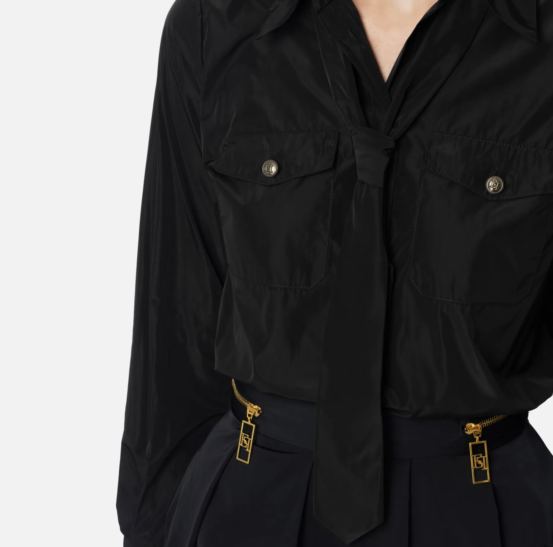 Elisabetta Franchi Shirts And Blouses | Straight shirt in technical nylon with tie