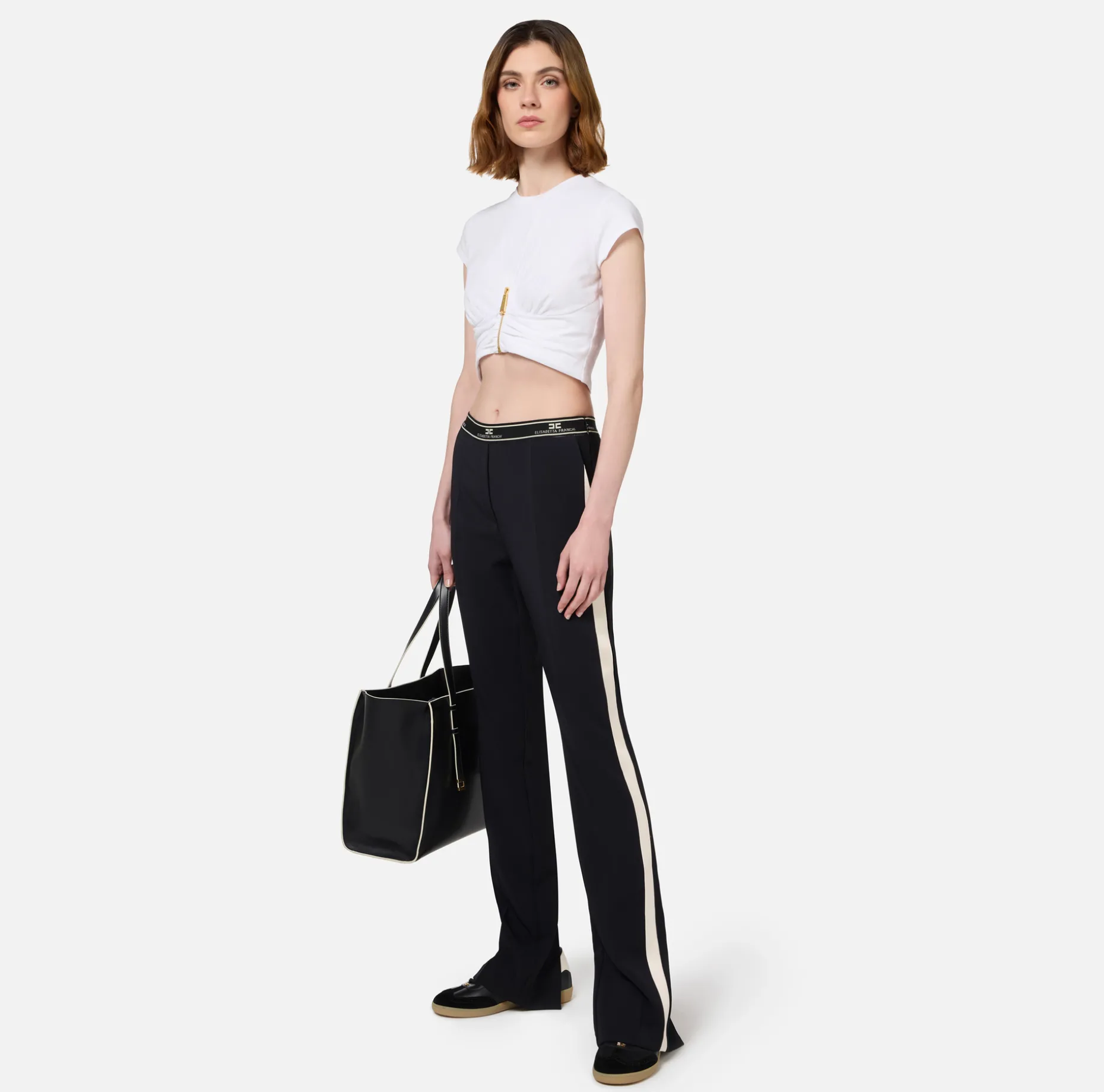 Elisabetta Franchi Trousers And Shorts | Straight trousers in crêpe fabric with side band