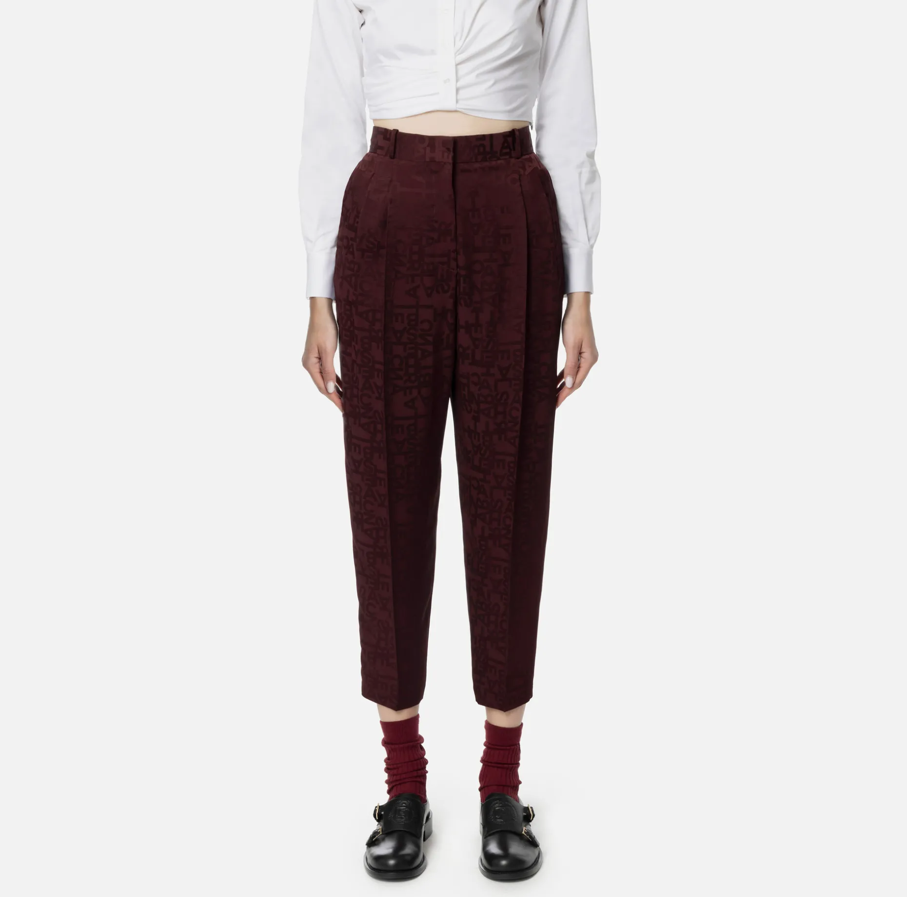 Elisabetta Franchi Trousers And Shorts | Tailleur | Straight trousers in jacquard crêpe fabric with lettering