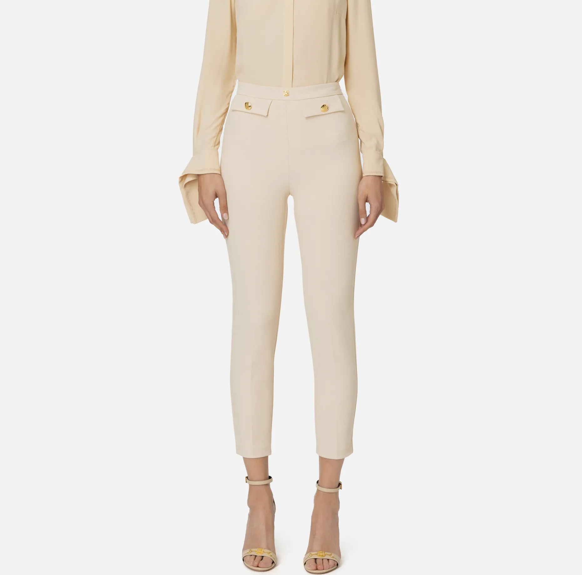 Elisabetta Franchi Trousers And Shorts | Tailleur | Straight trousers in stretch crêpe fabric with logo rivet