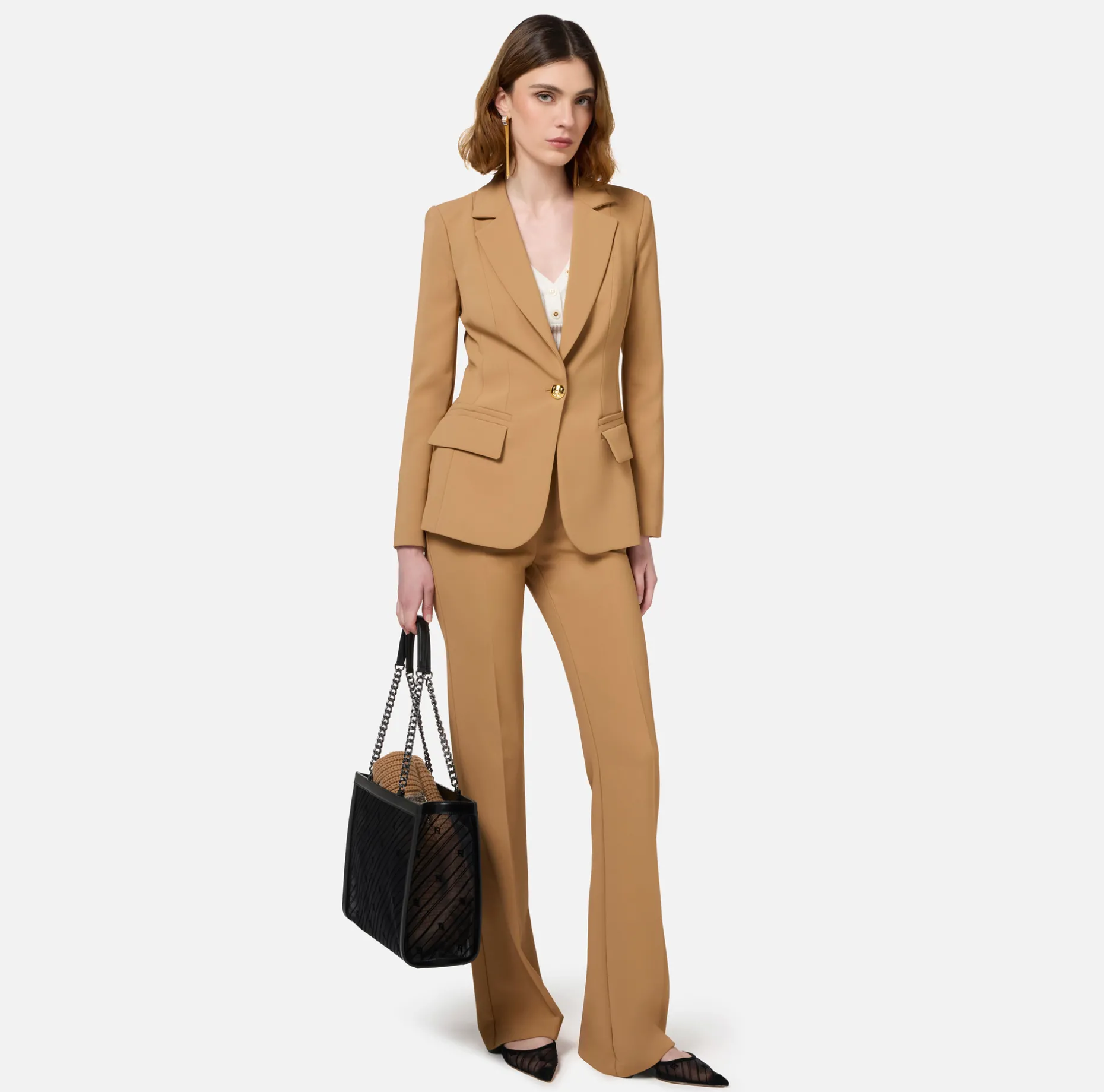 Elisabetta Franchi Tailleur | Trousers And Shorts | Straight trousers in stretch crêpe fabric with logo rivet