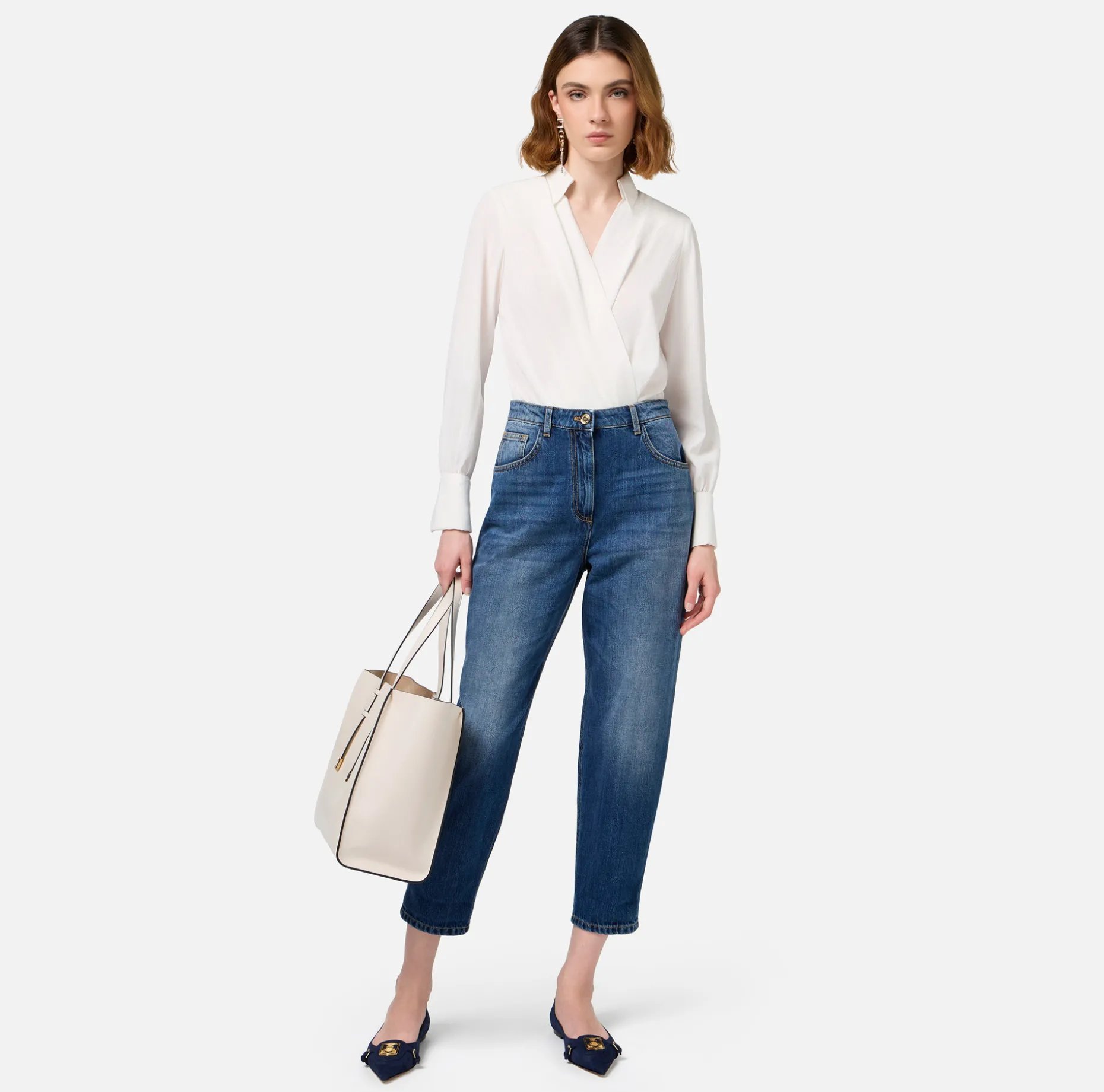 Elisabetta Franchi Jeans | Stretch cotton boyfriend jeans with turn-ups