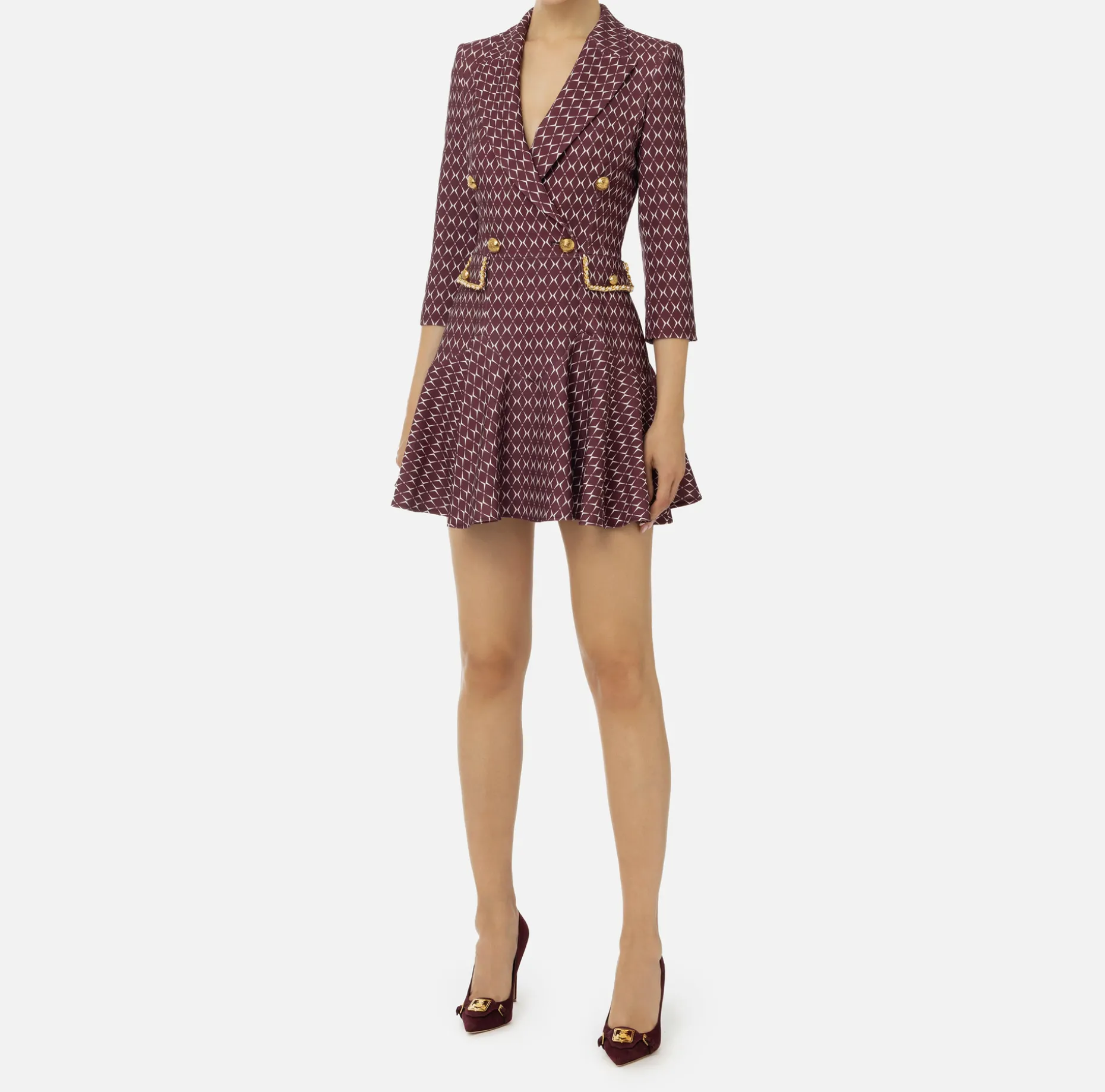 Elisabetta Franchi Mini Dresses | Coat Dresses | Stretch crêpe coat dress with diamond print and chain