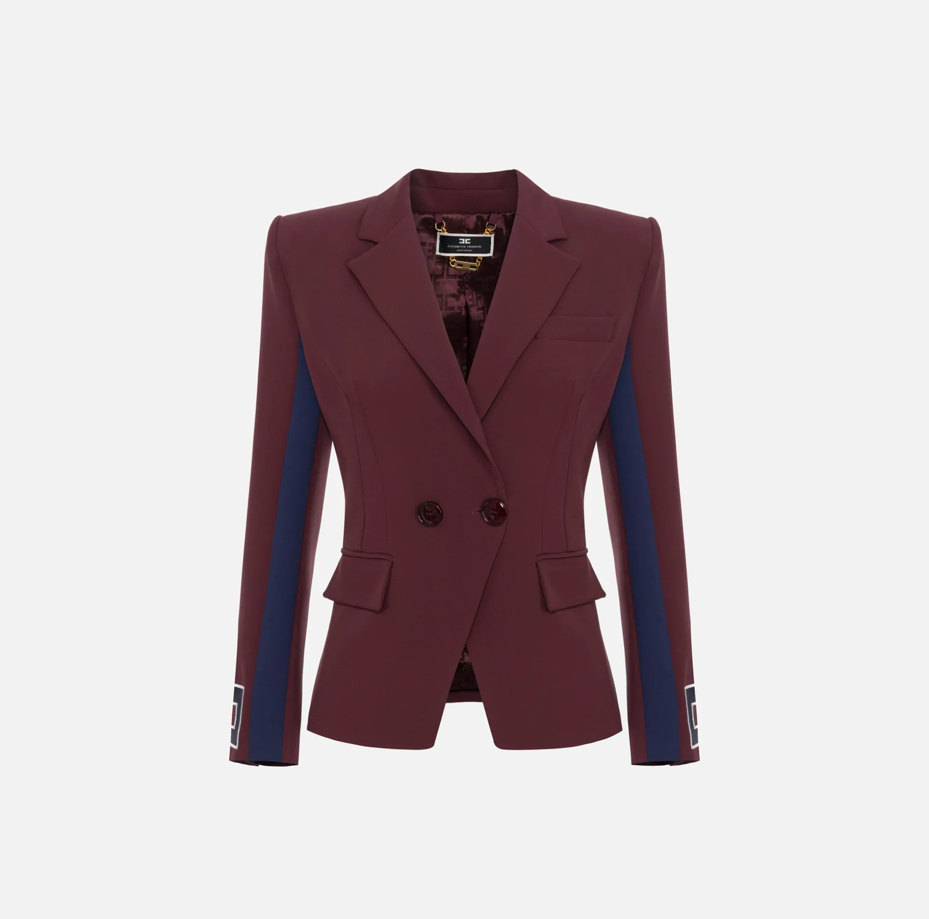 Elisabetta Franchi Jackets And Trench Coats | Stretch crêpe jacket with bands and logo embroidery