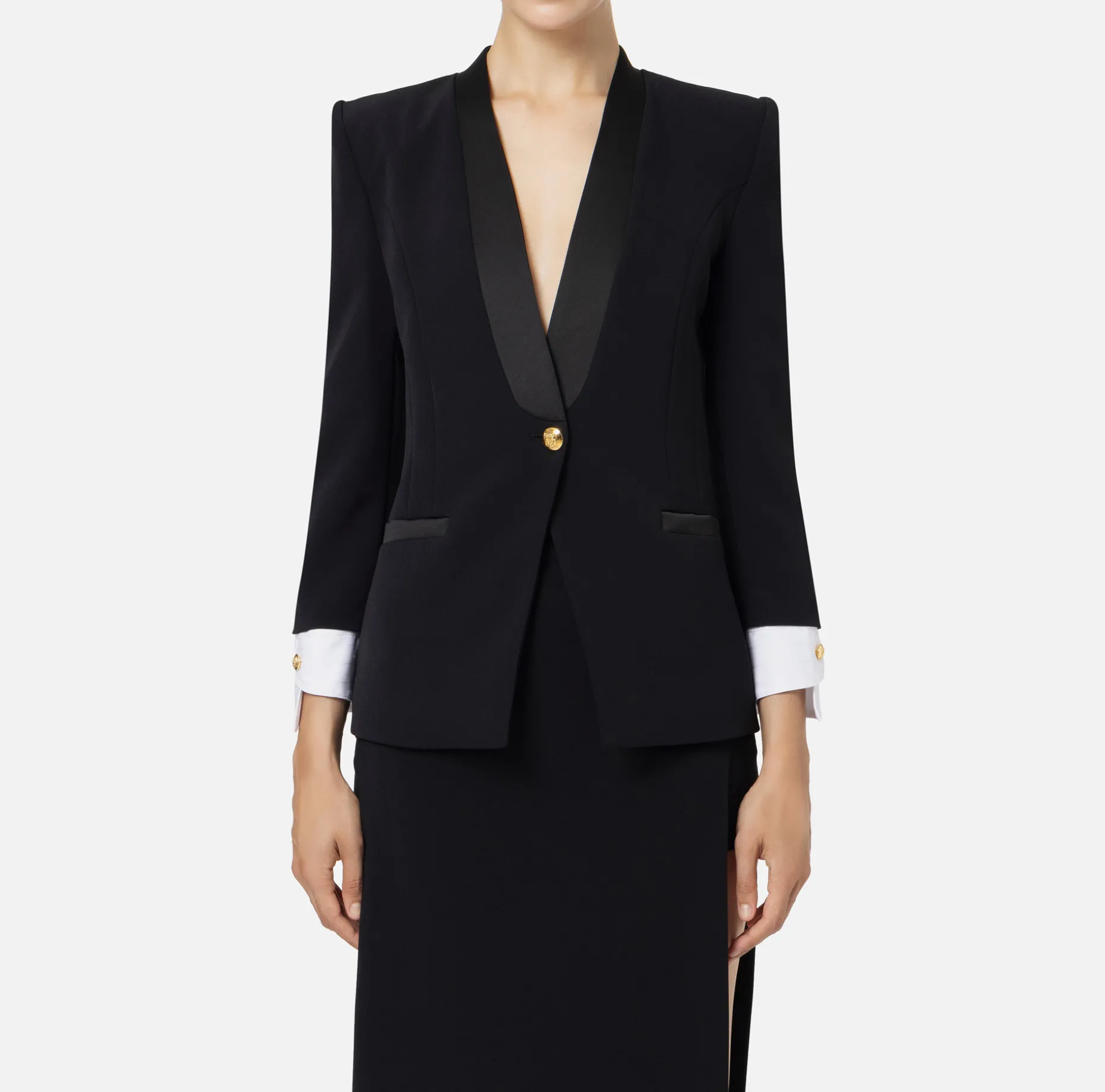 Elisabetta Franchi Jackets And Trench Coats | Tailleur | Stretch crêpe jacket with cotton cuffs