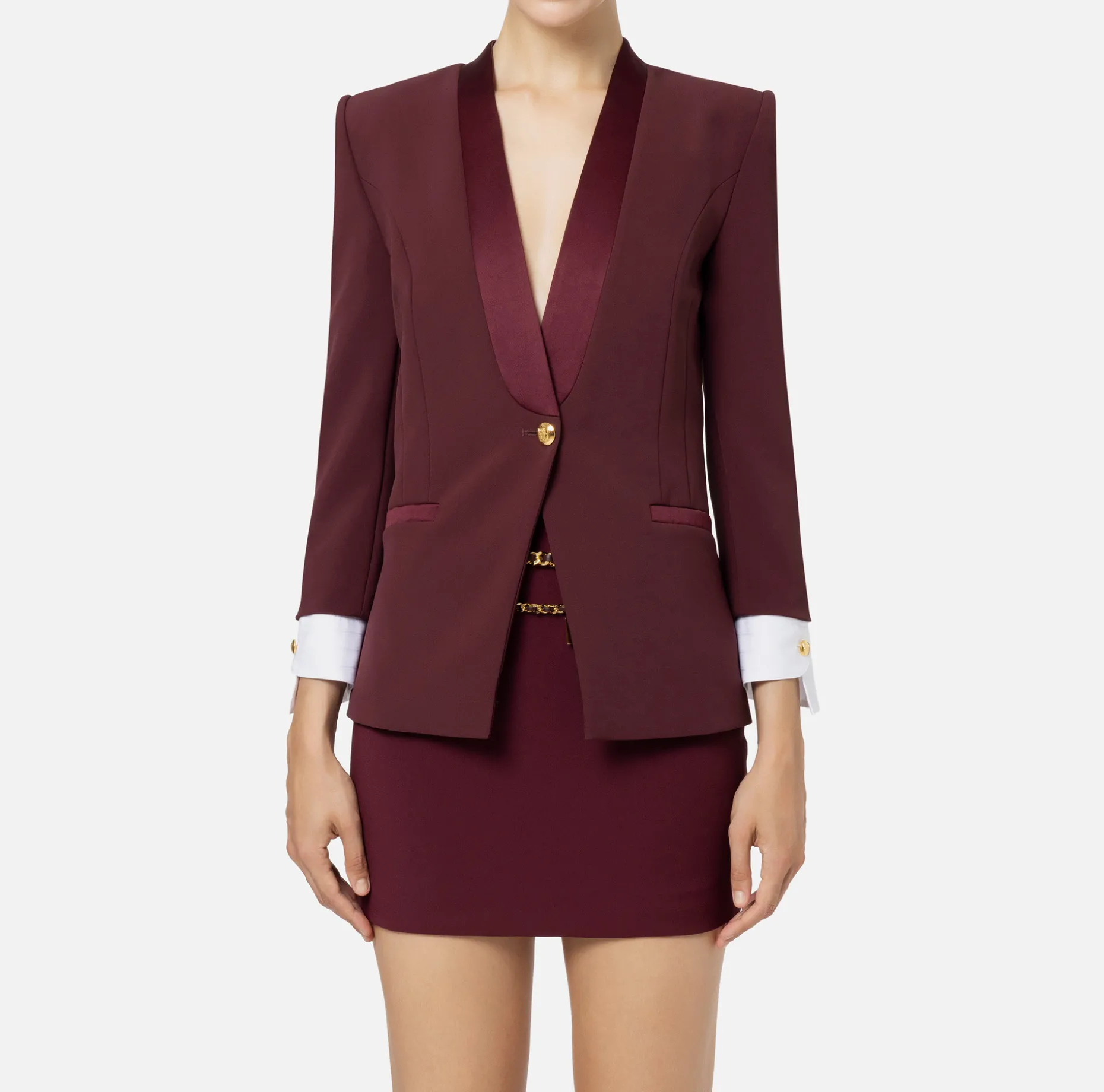 Elisabetta Franchi Jackets And Trench Coats | Tailleur | Stretch crêpe jacket with cotton cuffs