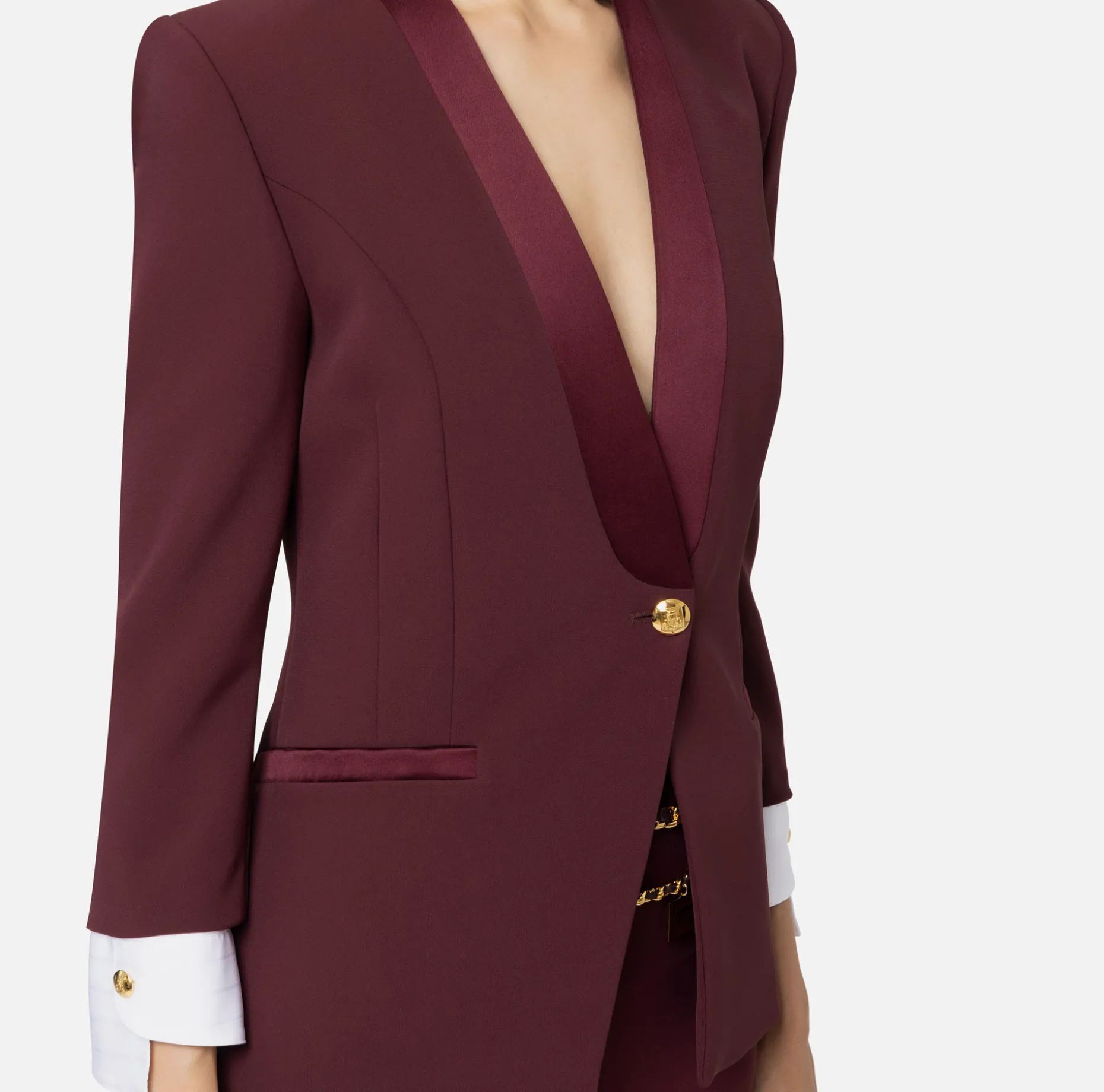 Elisabetta Franchi Jackets And Trench Coats | Tailleur | Stretch crêpe jacket with cotton cuffs