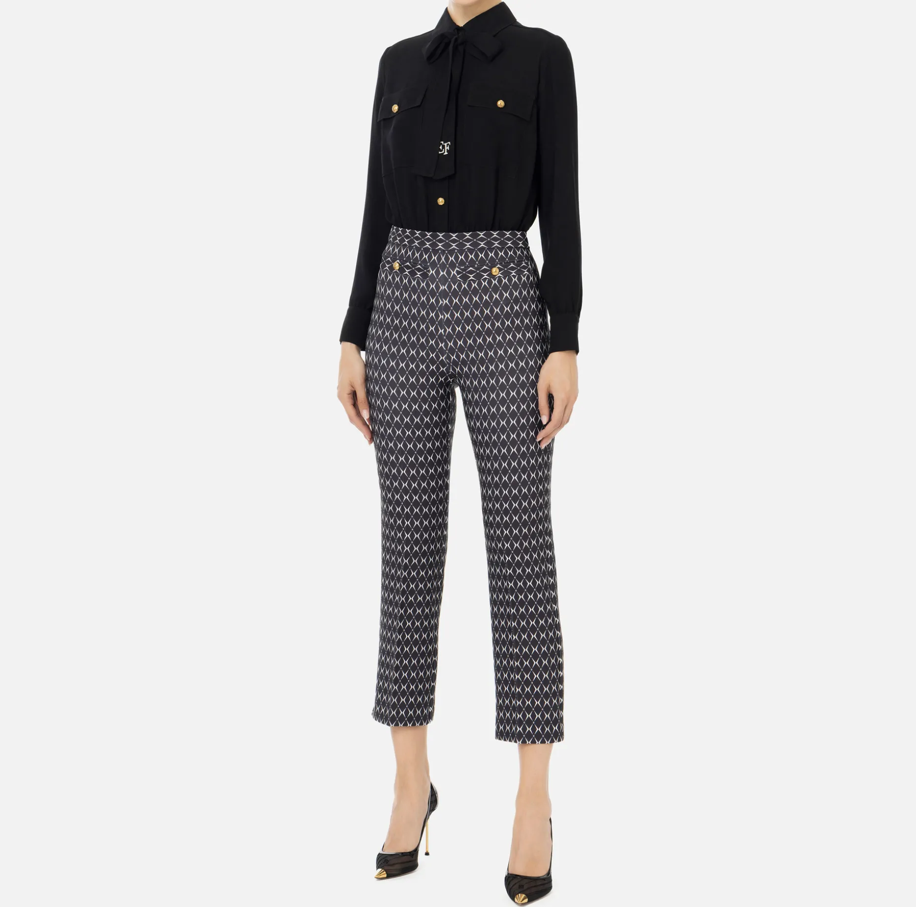 Elisabetta Franchi Jumpsuits | Stretch crêpe jumpsuit with diamond print and bow