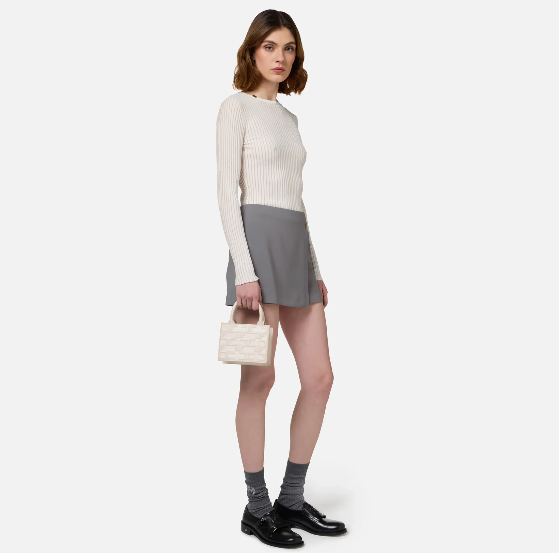 Elisabetta Franchi Skirts | Stretch crêpe miniskirt with band and logo embroidery